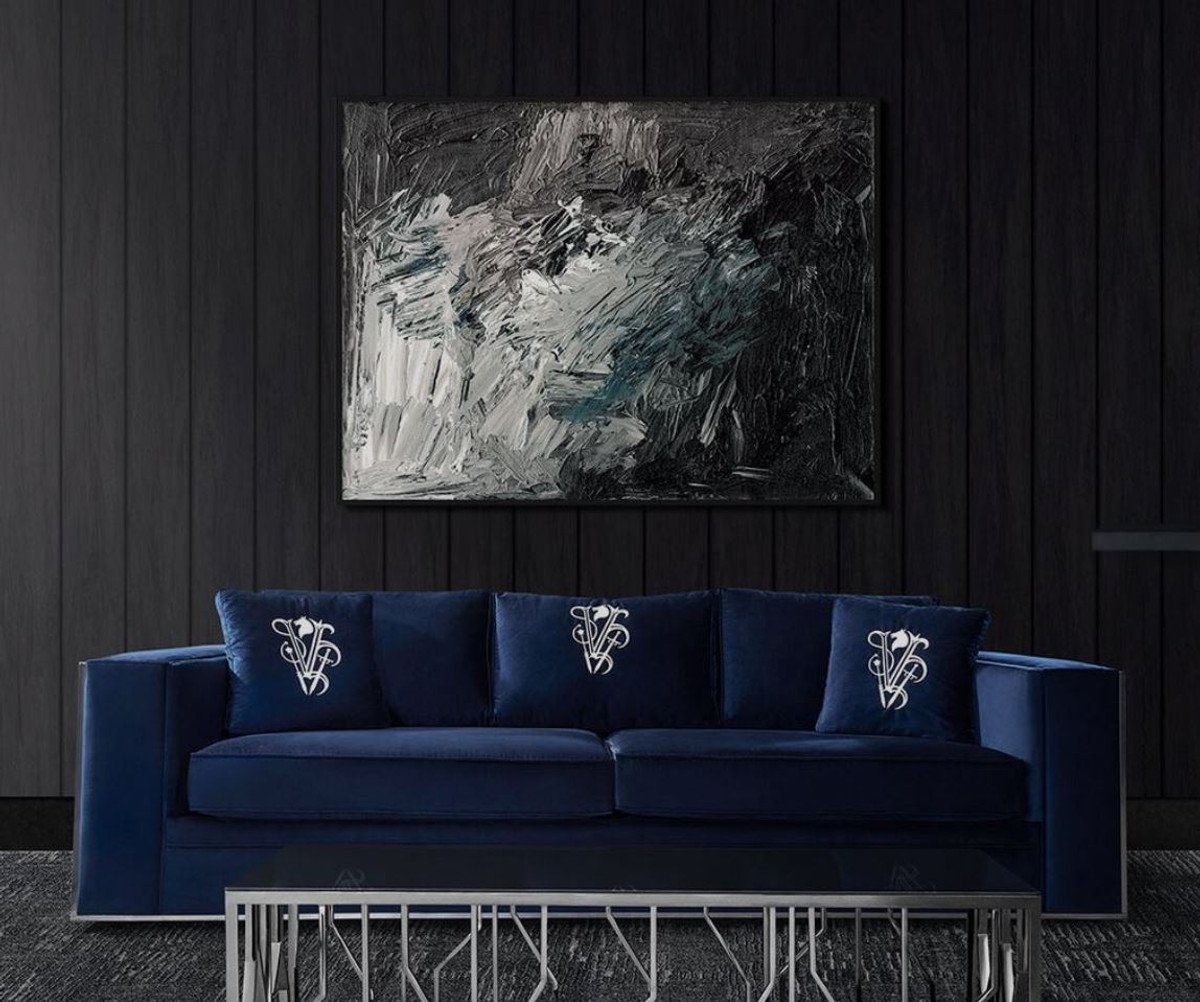 Casa Padrino Sofa Luxus Sofa Blau / Silber 240 x 95 x H. 65 cm - Wohnzimmer Sofa mit dekorativen Kissen - Luxus Wohnzimmer Möbel
