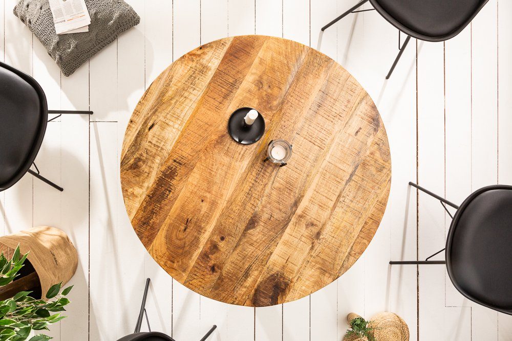 riess-ambiente Esstisch IRON CRAFT 80cm natur/schwarz - Mango-Massivholz, Eisen-Beine, rund, Industrial Design & bis zu 3 Personen – ideal für Dein Loft-Esszimmer