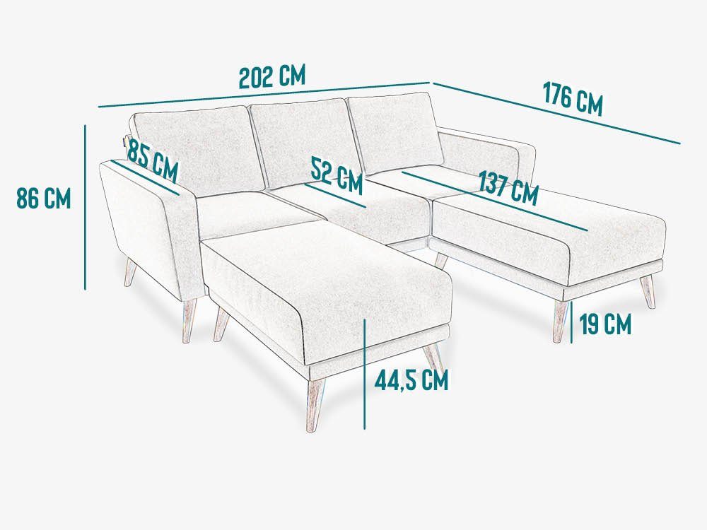 KAUTSCH.com Wohnlandschaft LOTTA made Kaltschaum, stahlgrau modular zerlegbares System, in Europe hochwertiger 3-Sitzer, erweiterbar, Wellenfederung, abnehmbare Longchairs