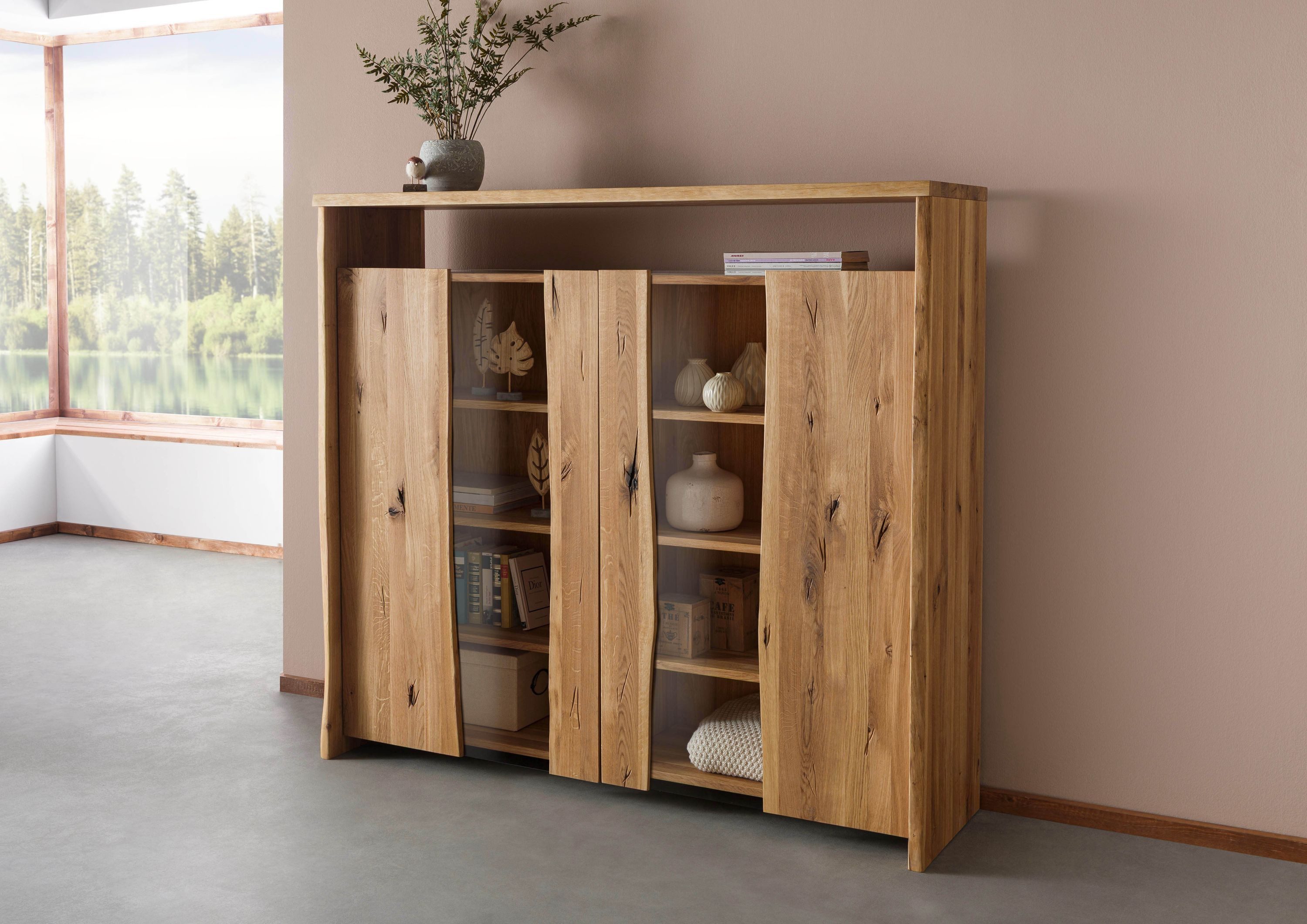 Massivmoebel24 Highboard PURE OAK (Massivholz), Wildeiche 160x45x147 natur geölt PURE OAK #112