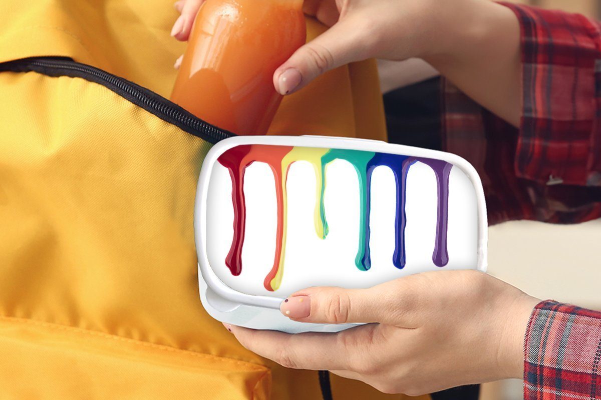 Kinder weiß und MuchoWow Tropfen Brotdose, für (2-tlg), Jungs Erwachsene, Regenbogenfarbe, Kunststoff, und Brotbox Mädchen Lunchbox der für