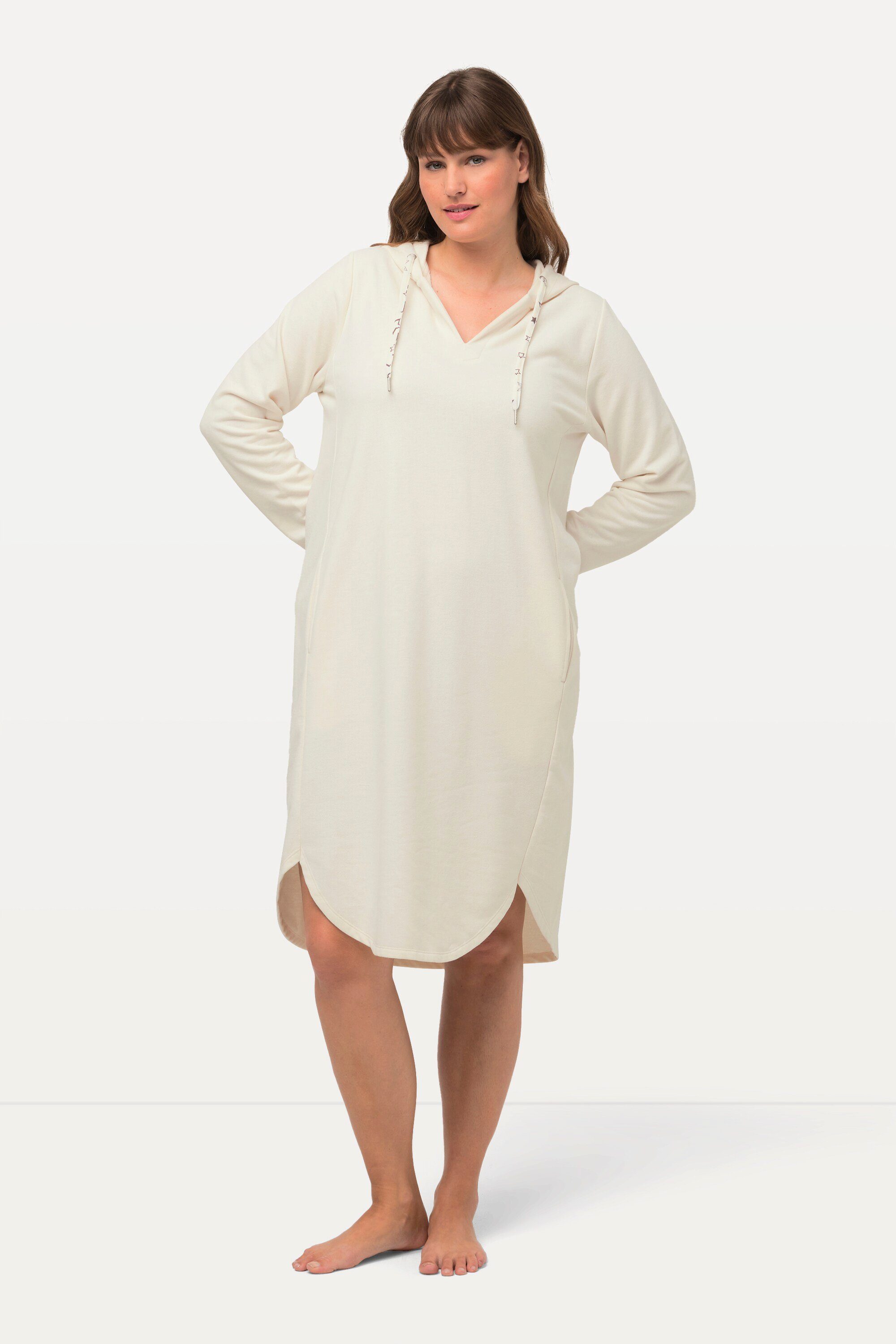 Ulla Popken Nachthemd Loungewear-Kleid kuschelweich Kapuze Langarm