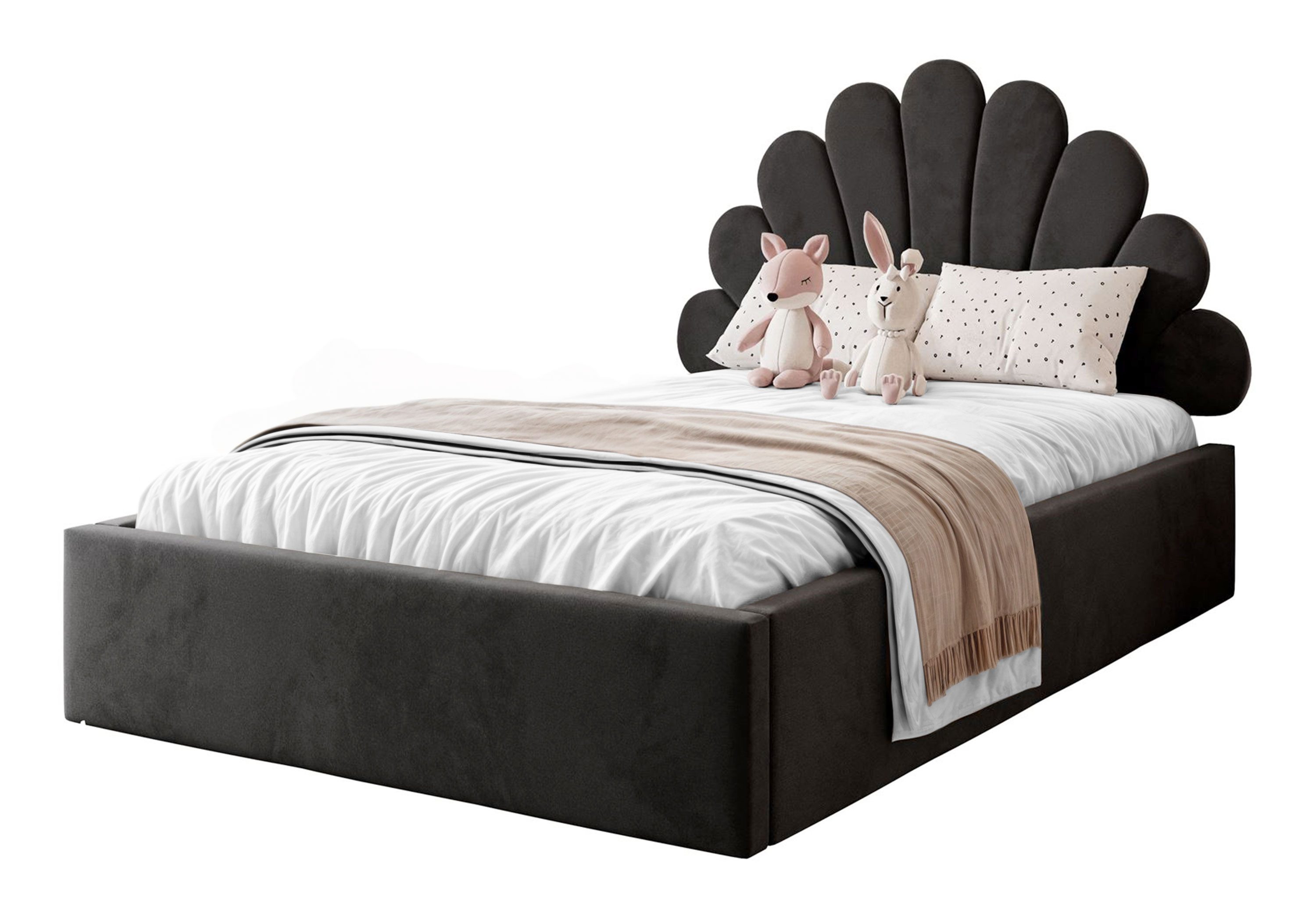 Lookway Polsterbett ASHLEY mit Muschel-Kopfteil und Bettkasten (Bett mit Metallgestell), 4 Größen und Farben