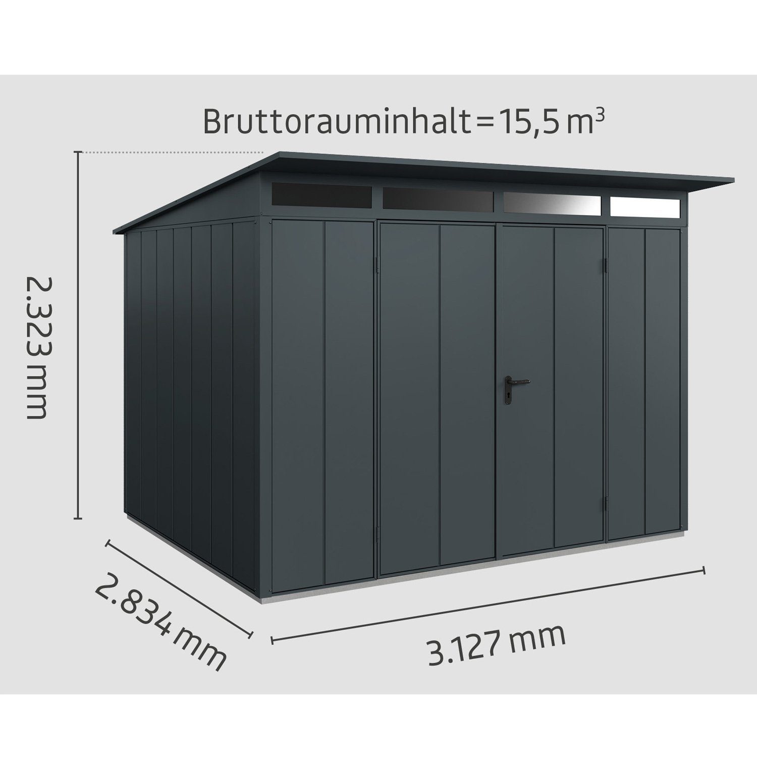 Hörmann Ecostar Gerätehaus Metall-Gerätehaus anthrazitgrau 3, Typ Tür 2-flügelige mit Pultdach Elegant