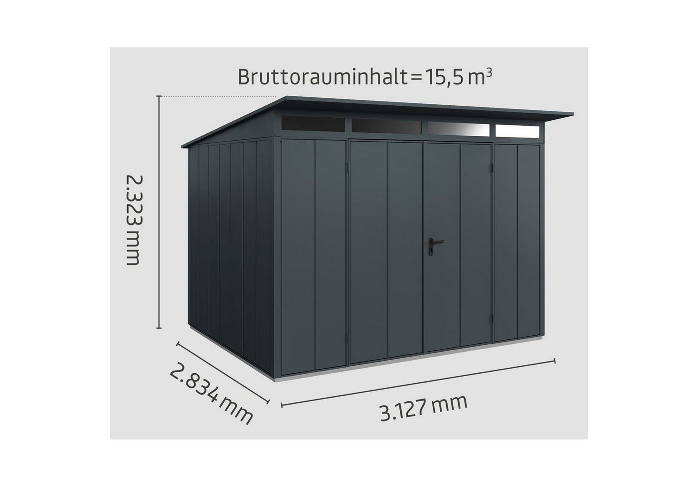 Thumbnail - Hörmann Ecostar Gerätehaus Elegant mit Pultdach (313 x 283 cm), Metall