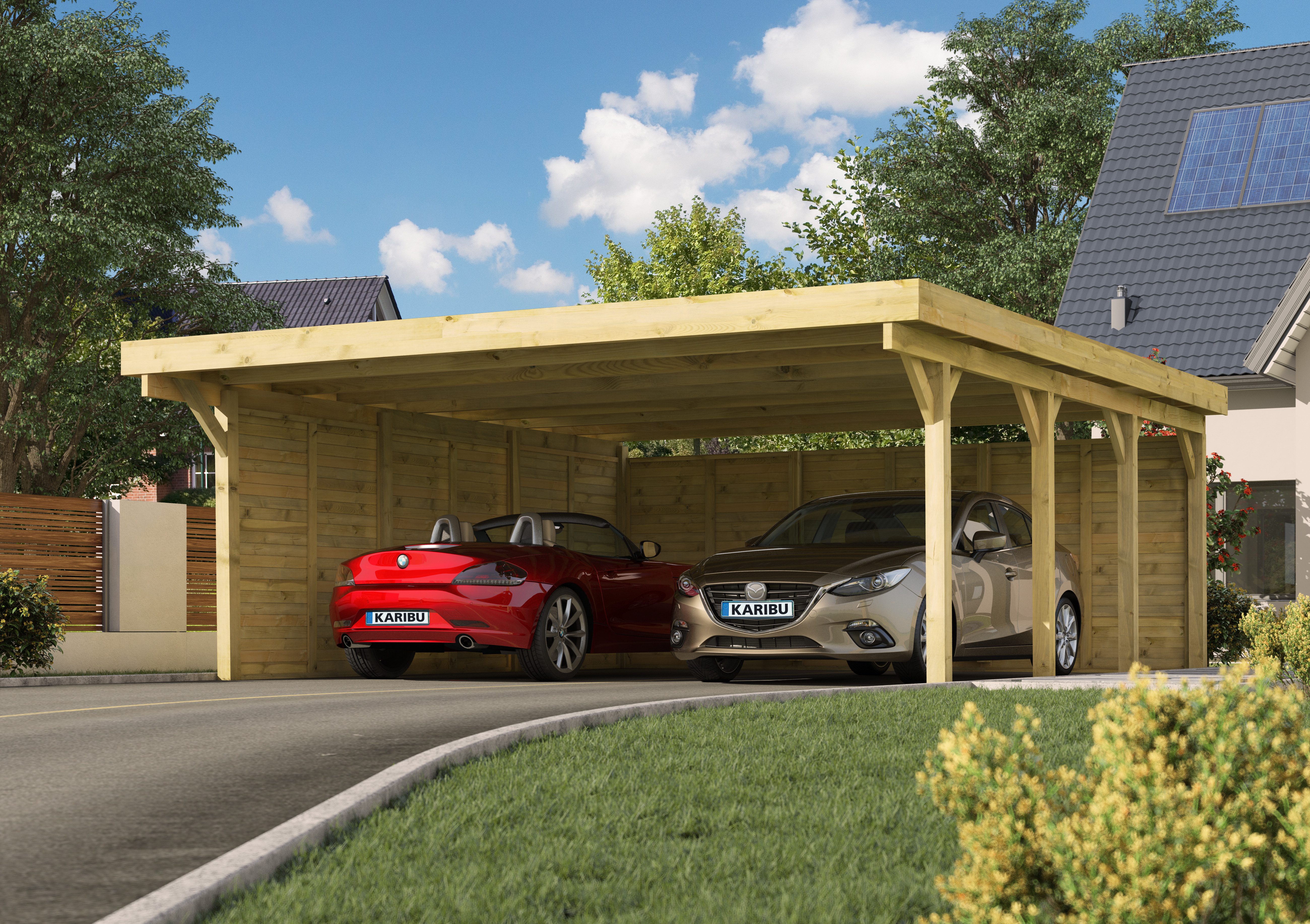 Karibu Doppelcarport »Classic 2« PVC-Dach Variante A kesseldruckimprägnert, BxT: 563x586 cm, 206 cm Einfahrtshöhe, aus Masivholz