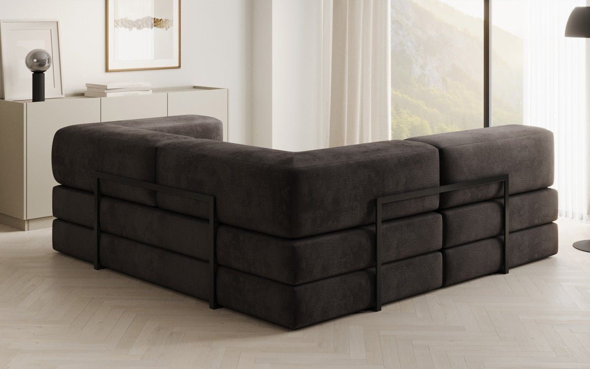 Luxusbetten24 Schlafsofa Designer Sofa Lazy L Mini in Samt, mit aufklappbarer Polsterlage für Liegefunktion – Bild 5 von 5