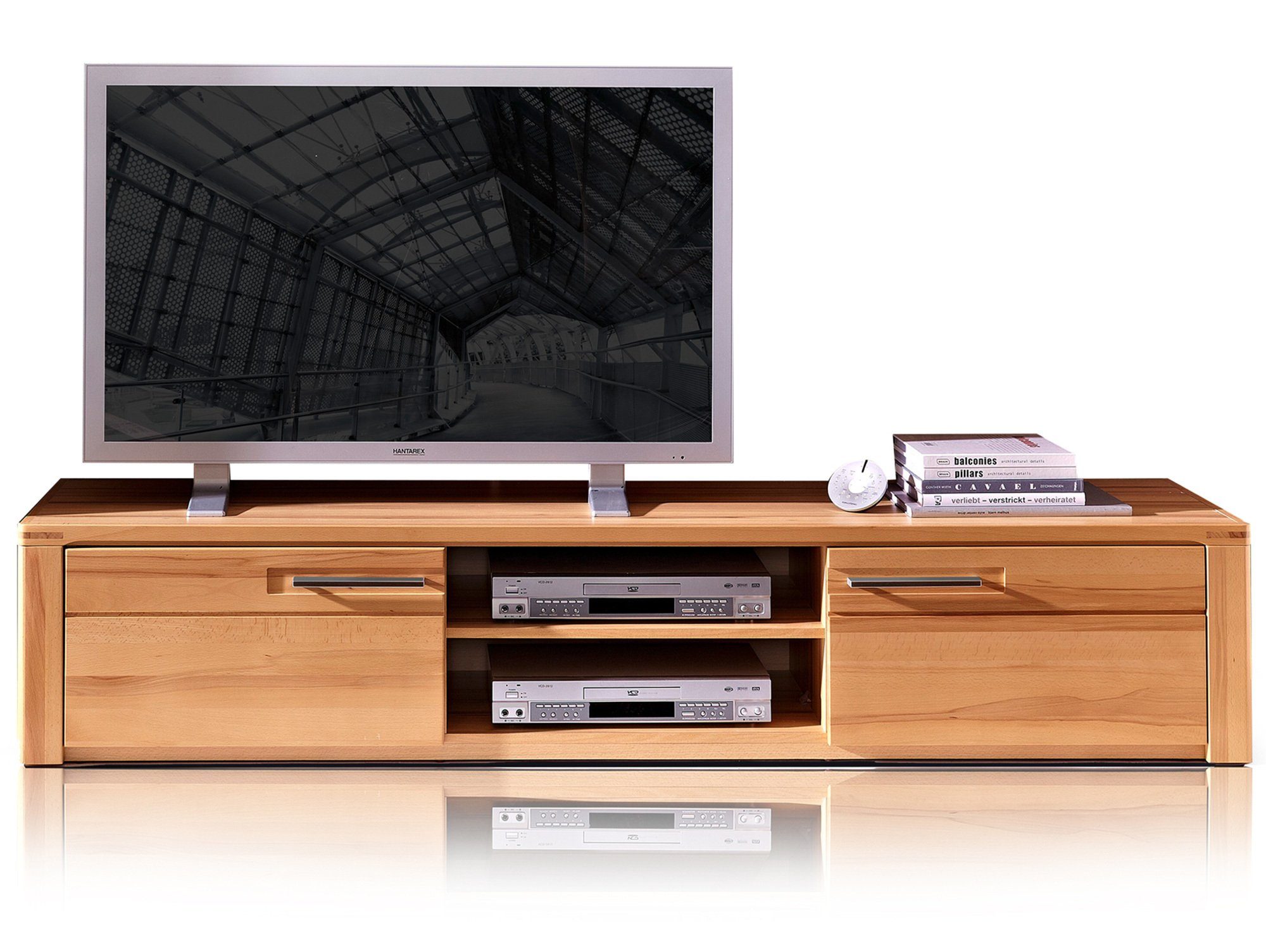 Moebel-Eins TV-Board, NESTOR PLUS TV-Unterteil 2 Schubkästen+2 Fächer, Material Teilmassiv, Kernbuche lackiert