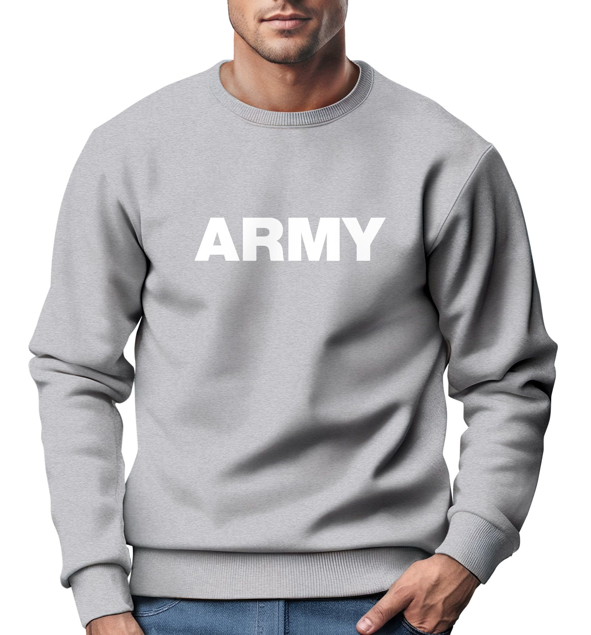 Sweatshirt Sweatshirt Herren Aufdruck Army Print Rundhals-Pullover Neverless®