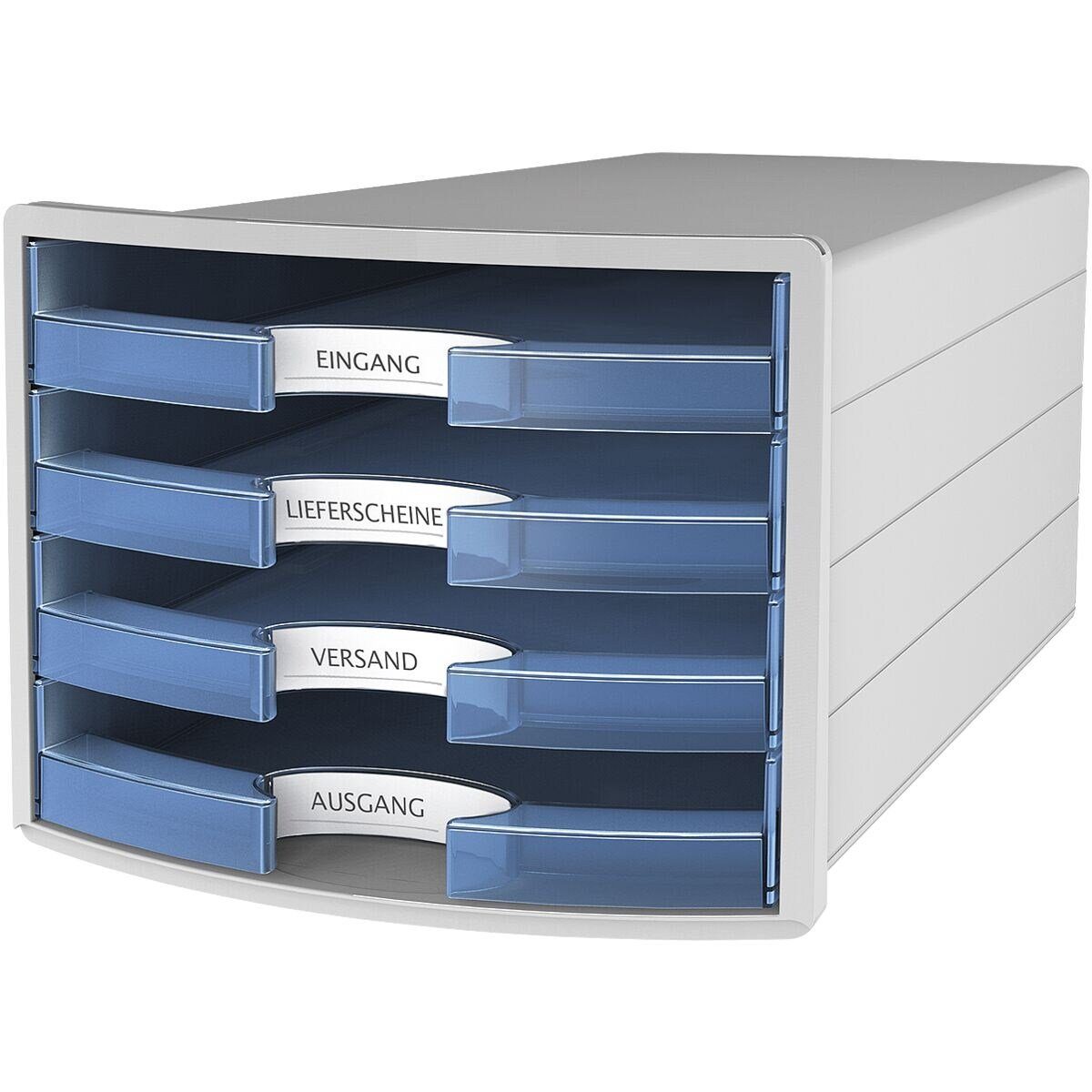 HAN Schubladenbox Impuls, 4 mit stapelbar offen, blau/transparent Schubladen