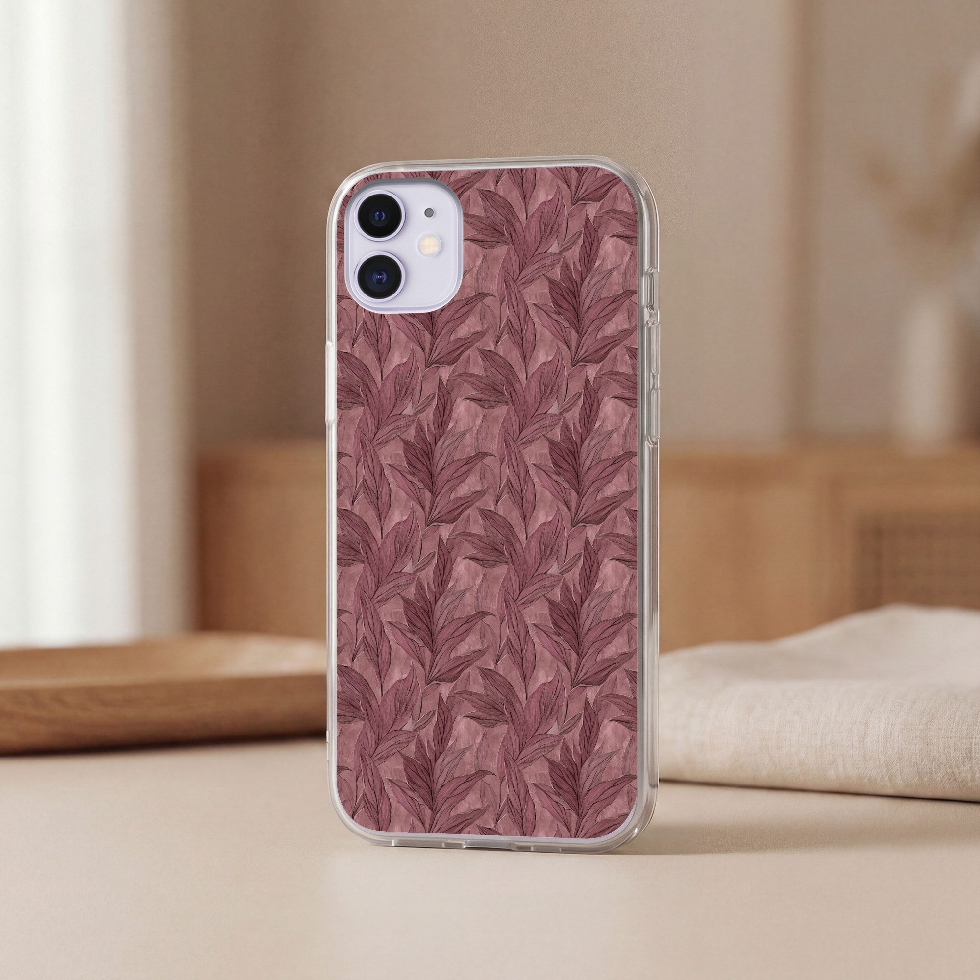 MuchoWow Handyhülle für Apple iPhone 11 Blätter - Muster - Lila, Smartphone-Bumper, Print, Handy Schutzhülle Dünn