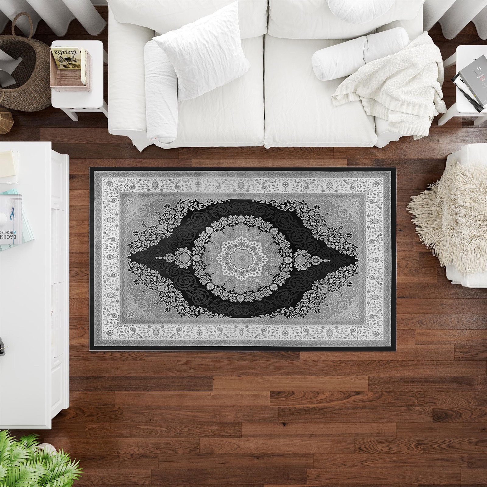 Jungengel Teppich Persisch Optik Grau Waschbar Teppichläufer Flach Wohnzimm günstig online kaufen