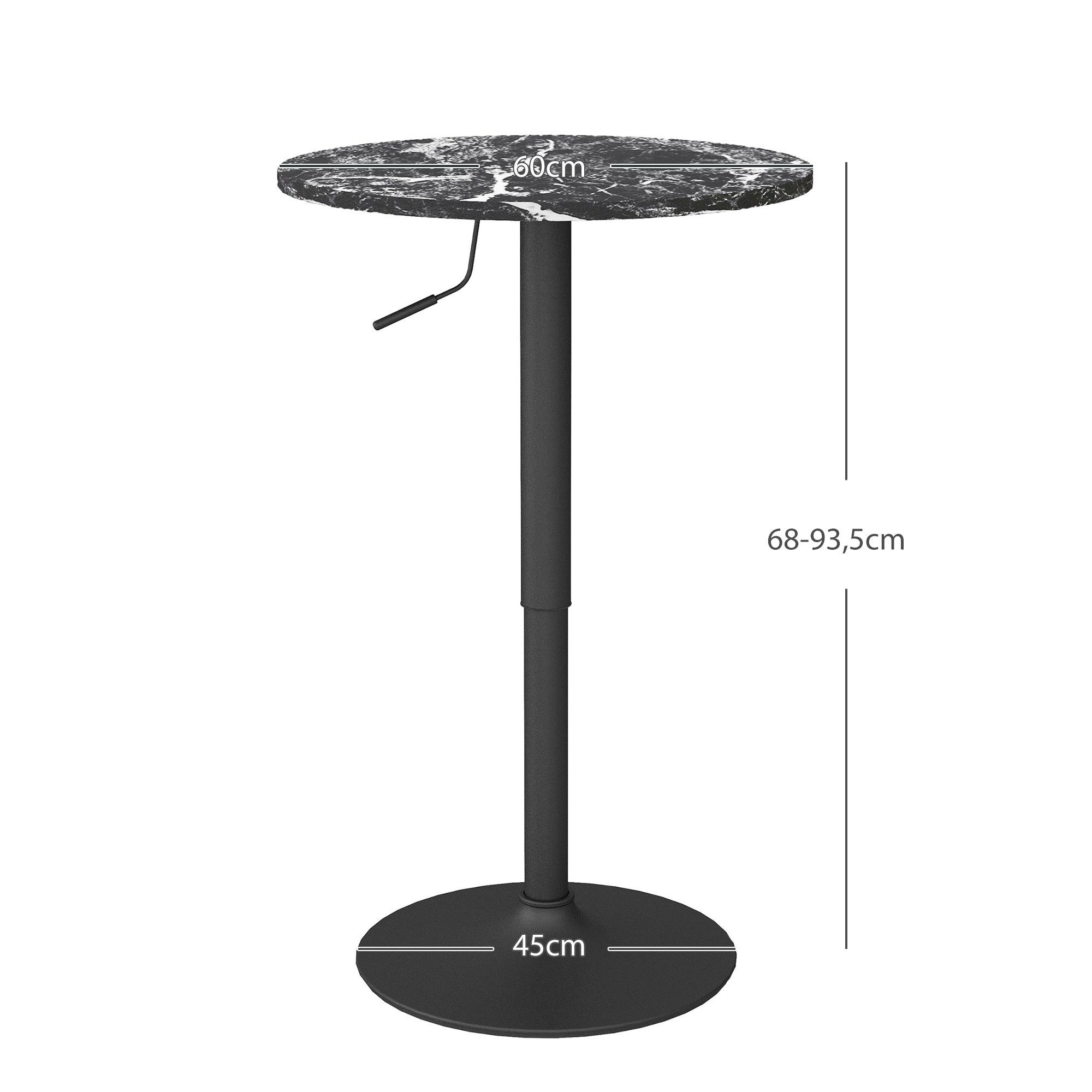 HOMCOM Bartisch Runder Esstisch für 2 Personen (Runder Bartisch, 1-St., Küchentisch mit Marmoroptik), Schwarz, Ø60 x 68-93,5cm