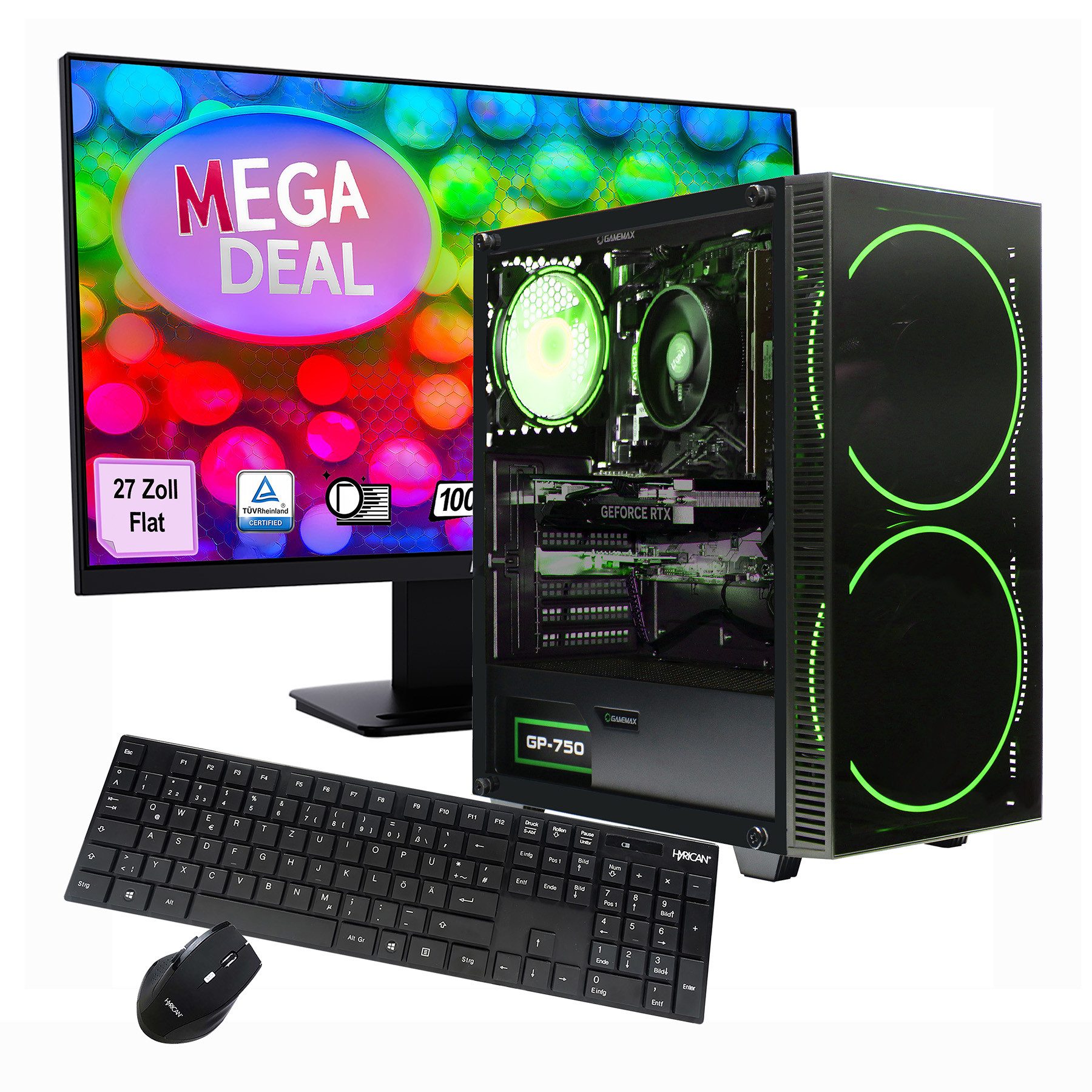 GAMEMAX MegaDeal Black Hole 2712 Intel i5 14400F 16GB 1TB SSD RTX 5060Ti Gaming-PC-Komplettsystem (27", Intel® Core i5 14400F, RTX 5060 Ti, 16 GB RAM, 1000 GB SSD, Windows 11 + MSI PRO MP273A Monitor, 69cm (27)