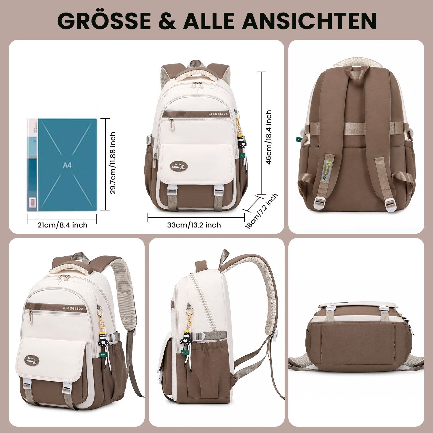 MOPUEA Schulrucksack 3-teiliges Schulrucksack-Set Turnbeutel Mit 6 magnetischen Lesezeichen (Multi-Tasche Schulranzen Rucksack Daypacks Schultaschen-Set Teenage – Bild 2 von 5