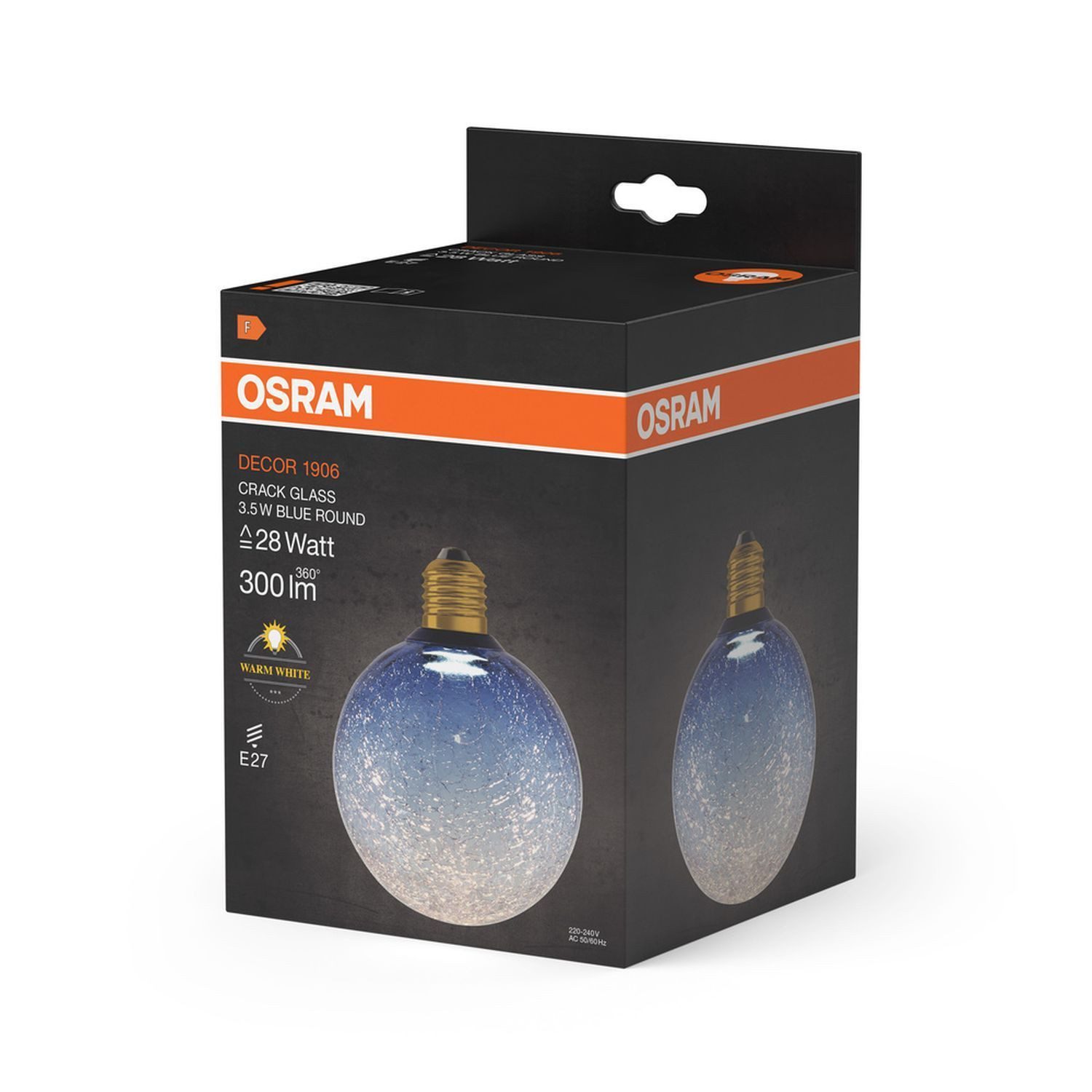 Licht-Erlebnisse LED-Leuchtmittel LAMP, E27, Warmweiß, Deko Birne E27 Crackled Glas Blau Ø 12.5 cm 2700 K 300 lm warmweiß