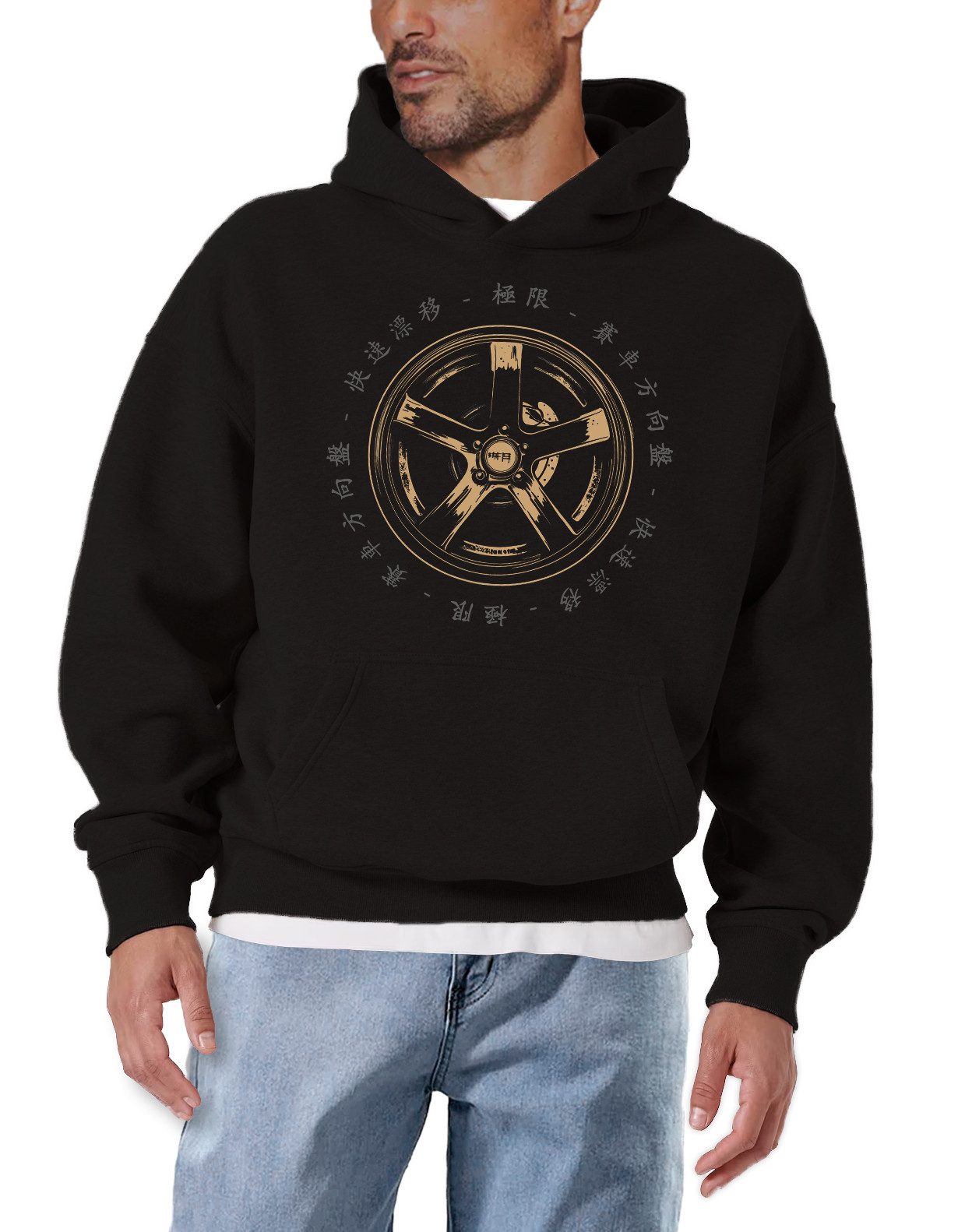 MAKAYA Kapuzenpullover Herren Hoodie mit Felgen Print – Motorsport & Drift Herren (Schwarz, S, M, L, XL, XXL, XXXL, XXXXL) Baumwolle