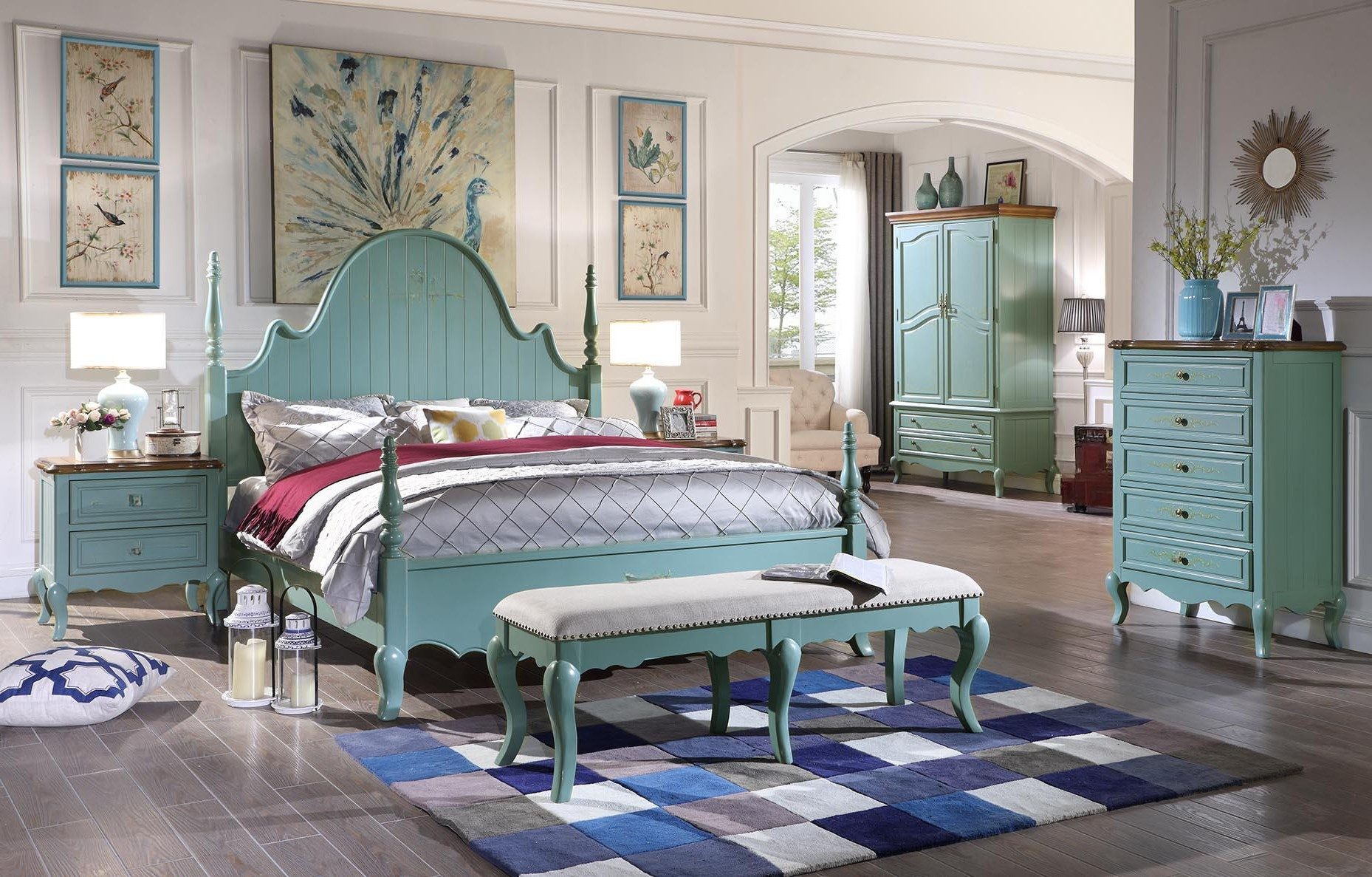 Xlmoebel Holzbett Doppelbett im Landhausstil aus echtem Holz mit edlem Design (1-tlg., Bett), Hergestellt in Europa