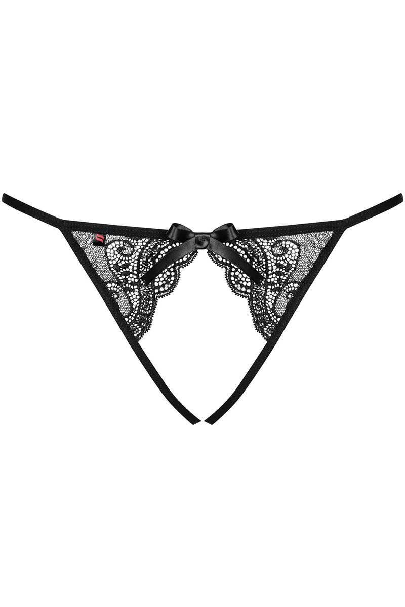 Obsessive schwarz Dessous Thong Panty-Ouvert transparent mit String (einzel, offen Miamor Blumenmuster 1-St)