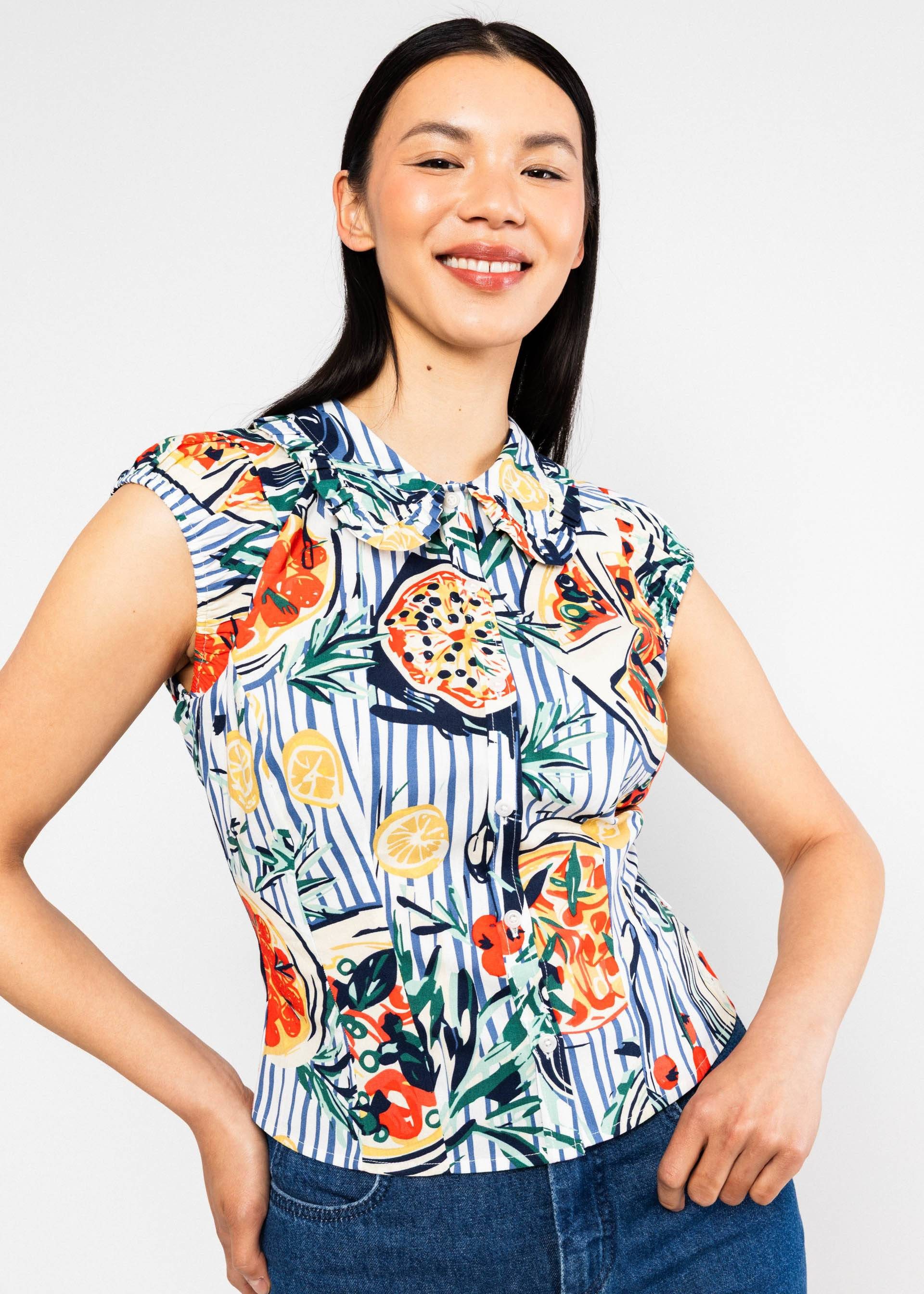 Blutsgeschwister Hemdbluse - Damen Blusentop mit Kragen - Sommerbluse gemustert - Kurzarm Bluse