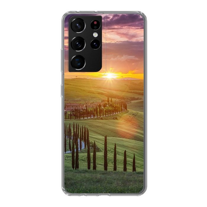 MuchoWow Handyhülle Italien - Sonnenuntergang - Toskana Phone Case Handyhülle Samsung Galaxy S21 Ultra Silikon Schutzhülle