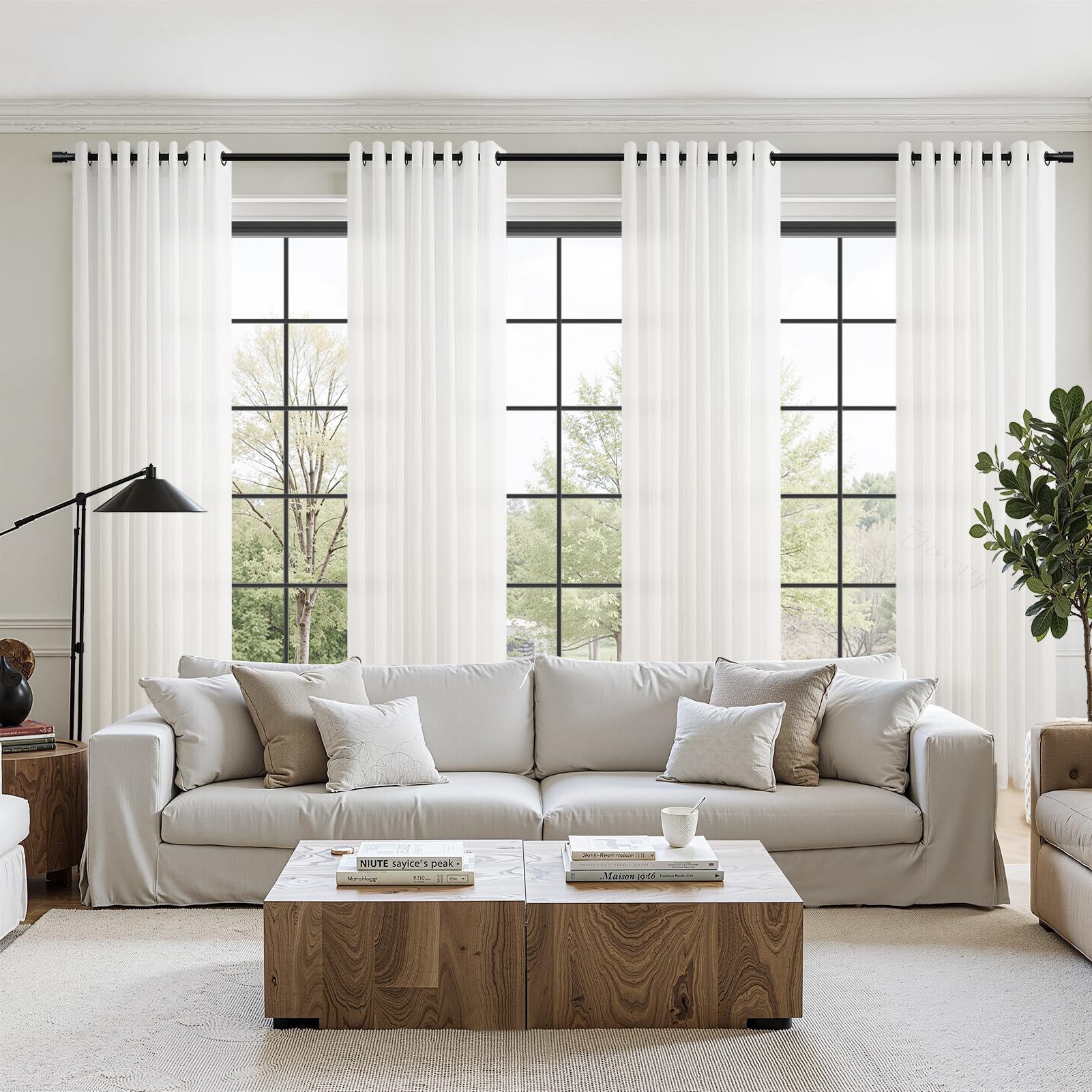 Topfinel Gardine Leinenoptik Gardinen mit Ösen Vorhänge für Wohnzimmer (2 St), Ösen, halbtransparent, gardinen weiss halbtransparent 140x145 Studie kinderzimmer – Bild 5 von 5