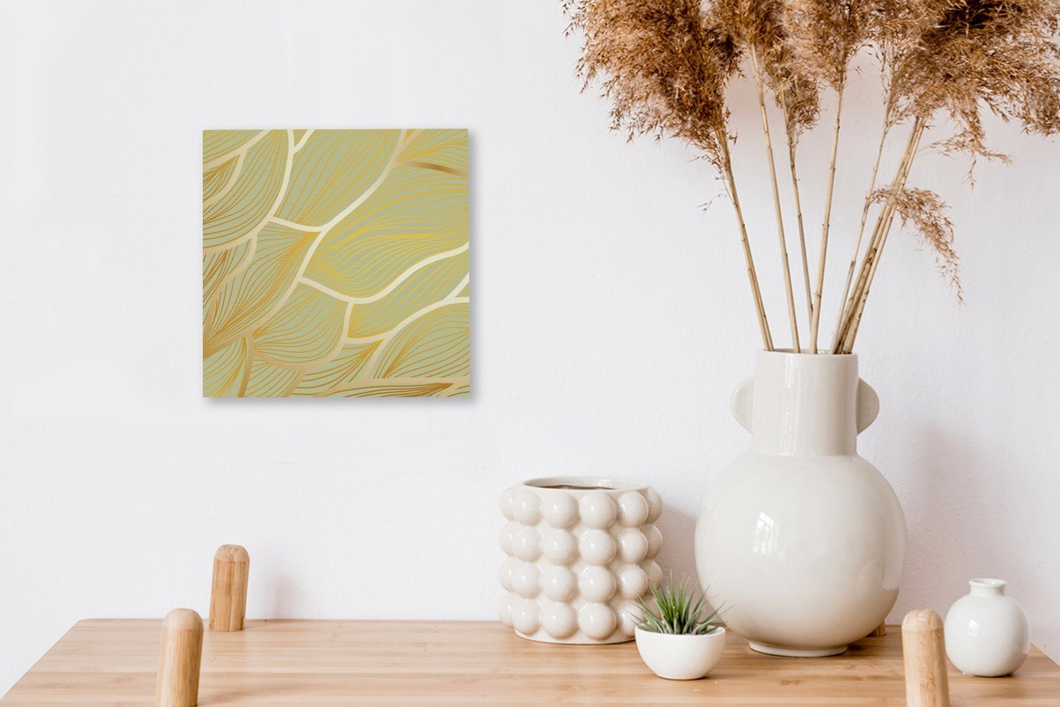 St), Goldene Wellen (1 Bilder auf Leinwand Leinwandbild bunt für Schlafzimmer Hintergrund, Wohnzimmer grünem OneMillionCanvasses®