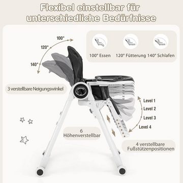 KOMFOTTEU Hochstuhl Baby, mit 5-Punkt-Sicherheitsgurt & 4 Räder, für Kinder 6-36 Monate