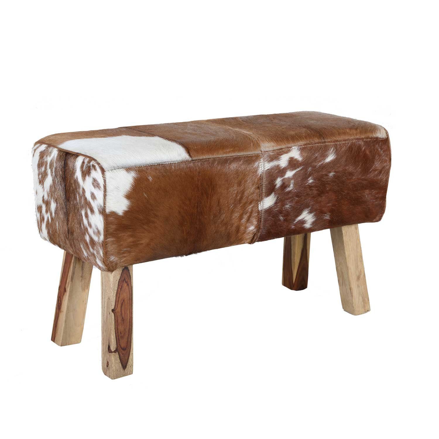 Casa Moro Polsterhocker Fellhocker Sitzbank Tara mit Kuhfell Optik (Flurbank Boho Chic Hocker Schlafzimmmer), handgefertigt echt Fell Polsterbank Hockerbank SP1941E