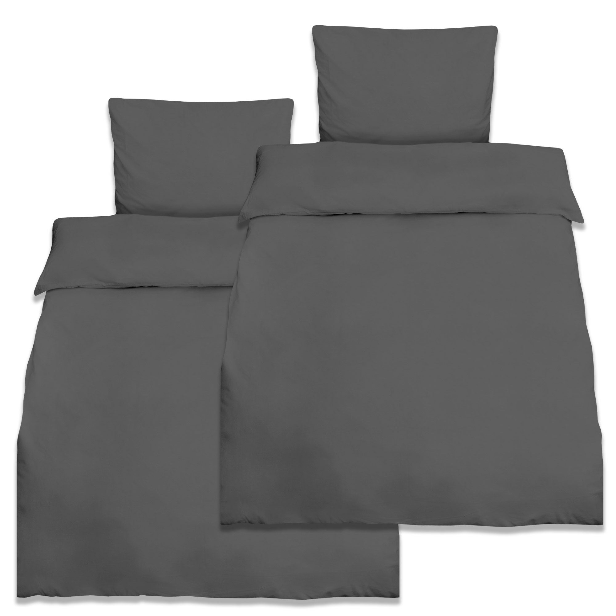 Beautissu Bettwäsche 2er Set Renforcé Bettwäsche Set Julie, 135x200cm, 4tlg., Anthrazit, 2er Set Renforcé Bettwäsche Set 135x200 cm Julie – Kissenbezug 80x80cm