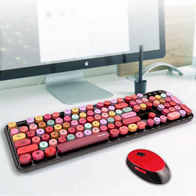Rutaqian Tastatur Maus Set Kabellos, 2.4G Ergonomisch Funktastatur in Größe Wireless-Tastatur (inkl. Maus)