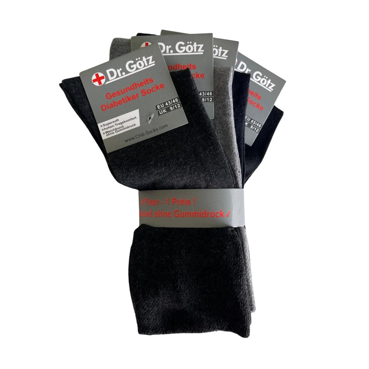Chili Lifestyle Diabetikersocken He-Diabetikersocke 4er VE 30 (Multipack, 12-Paar, 4 Farben) Weichbund ohne Gummidruck