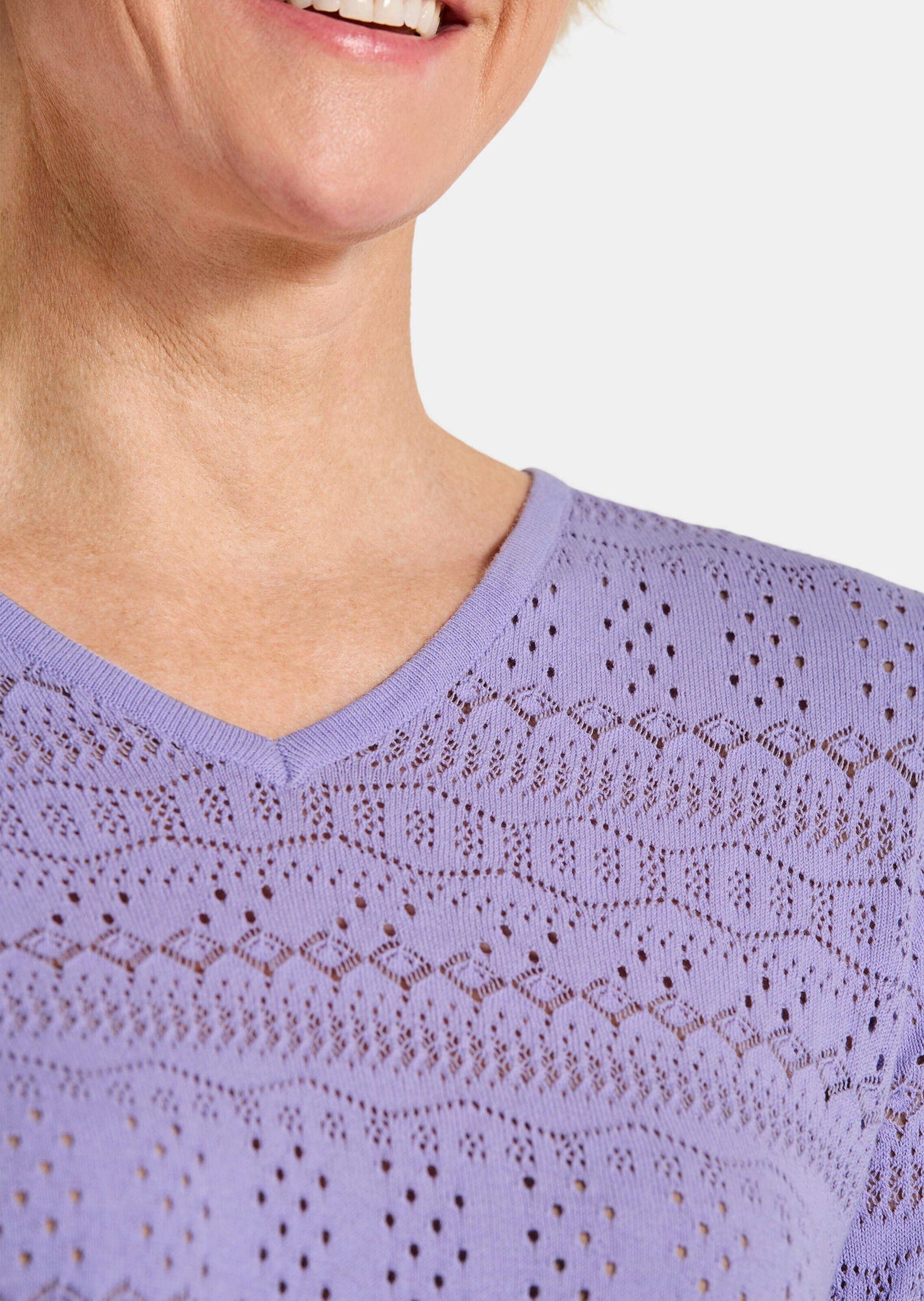 GOLDNER Strickpullover Sommerpullover mit V-Ausschnitt Baumwollpullover mit Ajourmuster, V-Ausschnitt und 3/4-Ärmeln