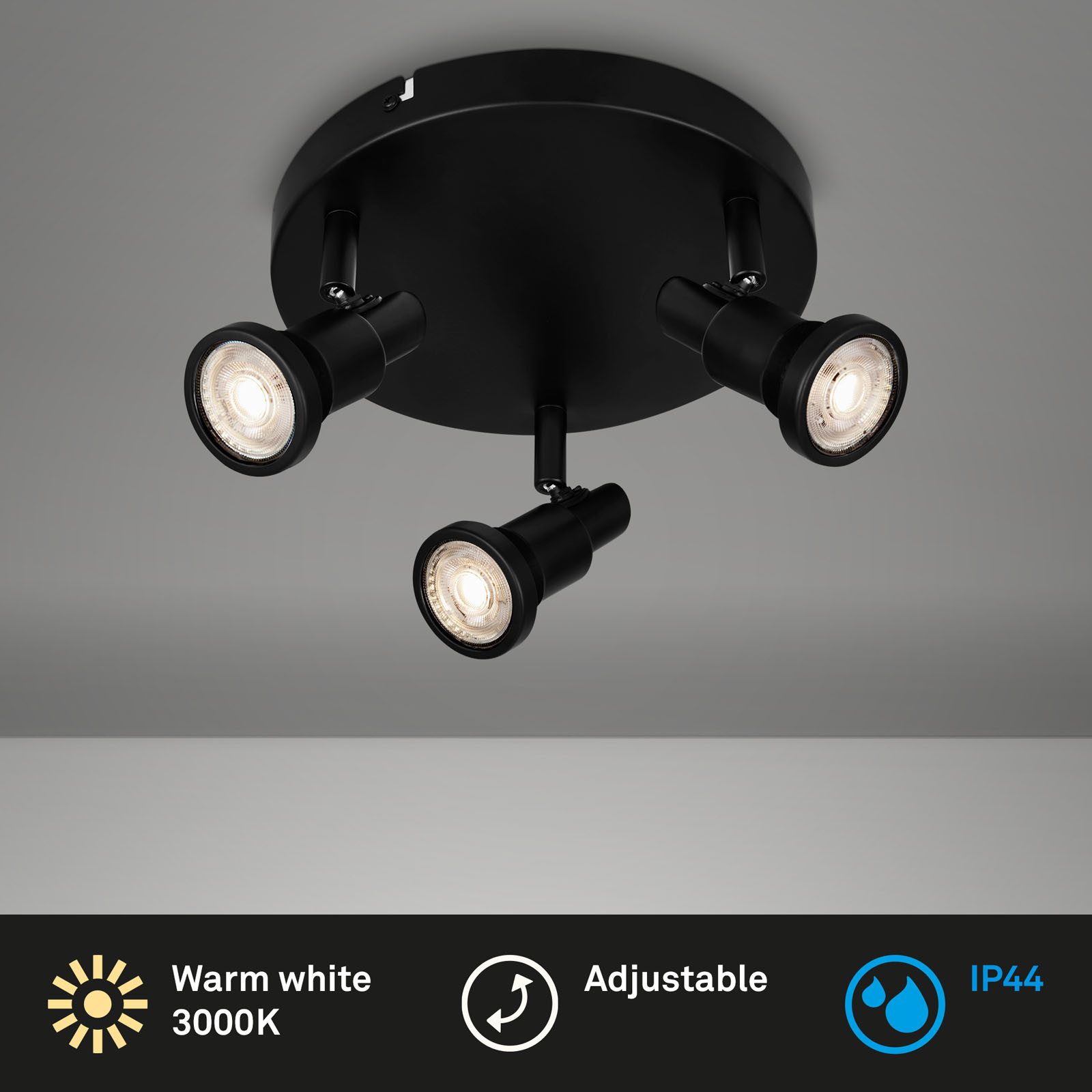 Briloner Leuchten Deckenspot LED Deckenspot Extra-Warmweiß schwenkbar GU10, LED wechselbar, 2700K - Extra - Warmweiß, 1-flammig, schwenkbar, IP44, schwarz, GU10
