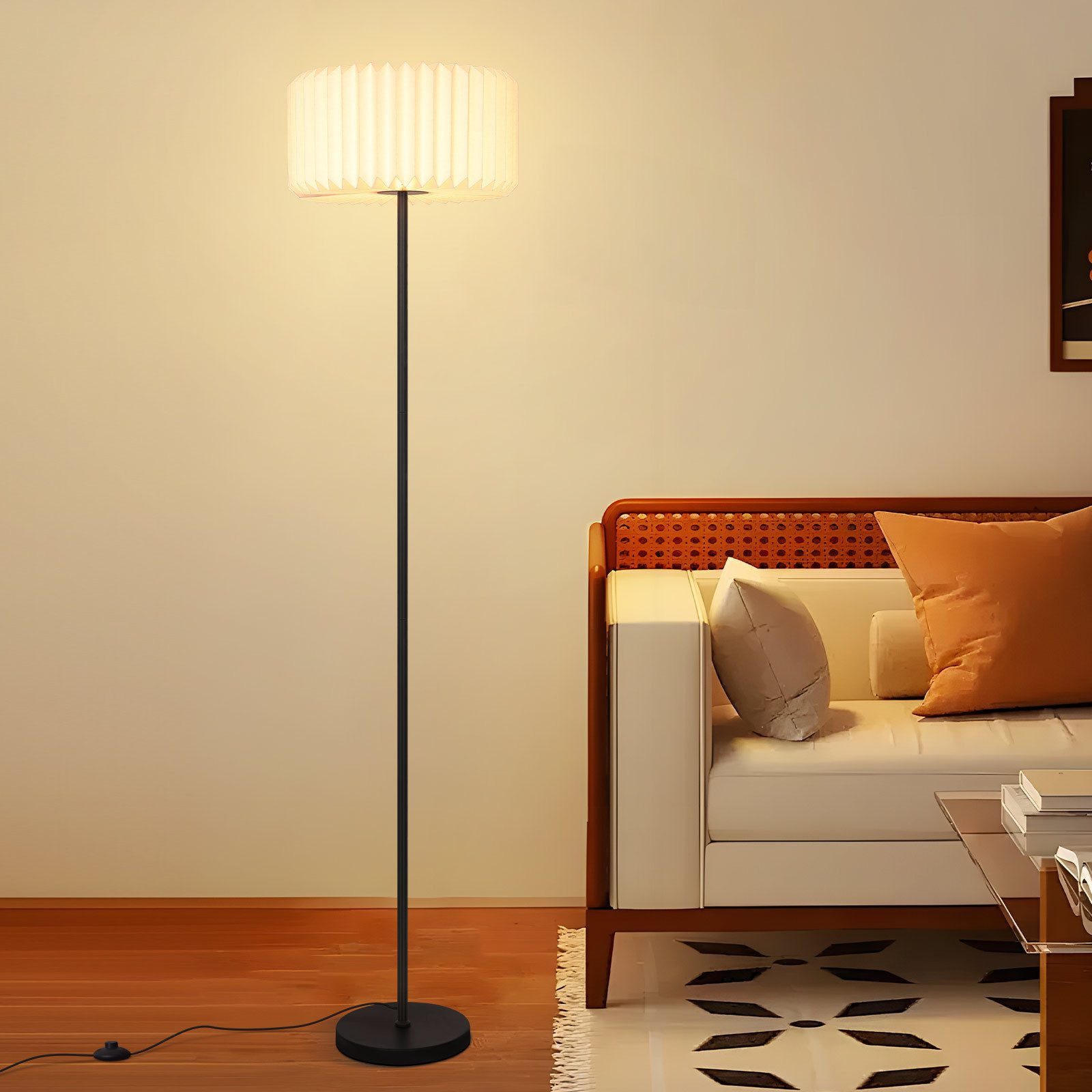 Nettlife Stehlampe Wohnzimmer Vintage G9 Weiß Papier Lampenschirm Stehleuch günstig online kaufen