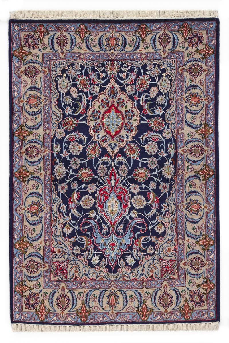 Orientteppich Isfahan Seidenkette 104x151 Handgeknüpfter Orientteppich, Nain Trading, rechteckig, Höhe: 6 mm