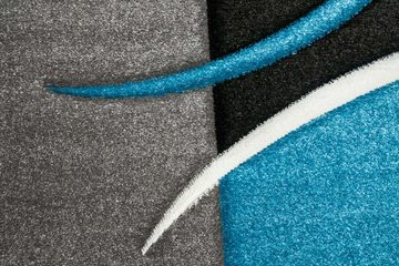 Teppich Designer Teppich Moderner Teppich Wohnzimmer Teppich Kurzflor Teppich mit Konturenschnitt Karo Muster Türkis Grau Weiß Schwarz, Teppich-Traum, rechteckig, Höhe: 13 mm