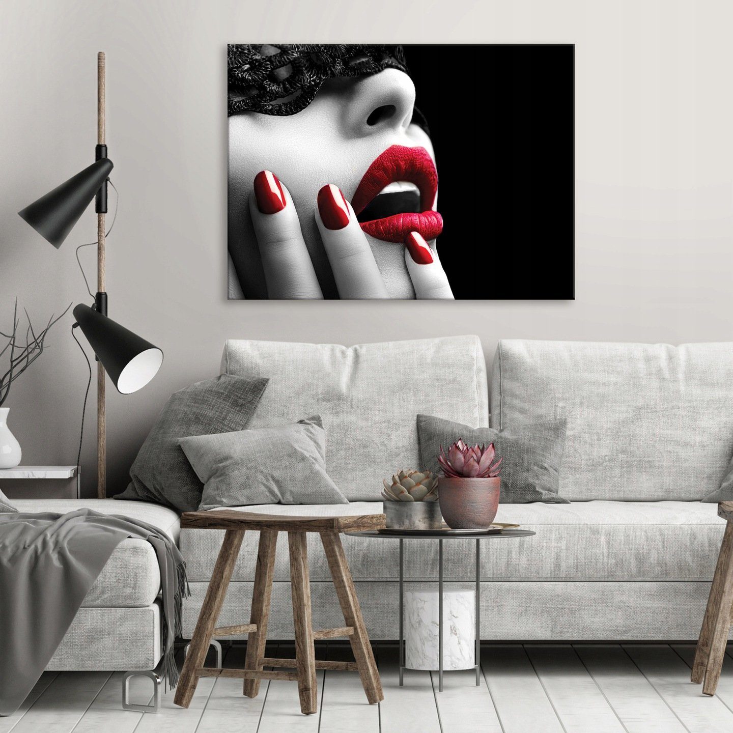 Leinwandbilder Frau Wandbilder Kunstdruck Groß Bilder XXL Auf (Einteilig), Wallarena Modern Schlafzimmer, für Wandbild Bild Wohnzimmer Leinwand Modern Sexy Mund Canvas Rot Aufhängefertig Leinwandbild