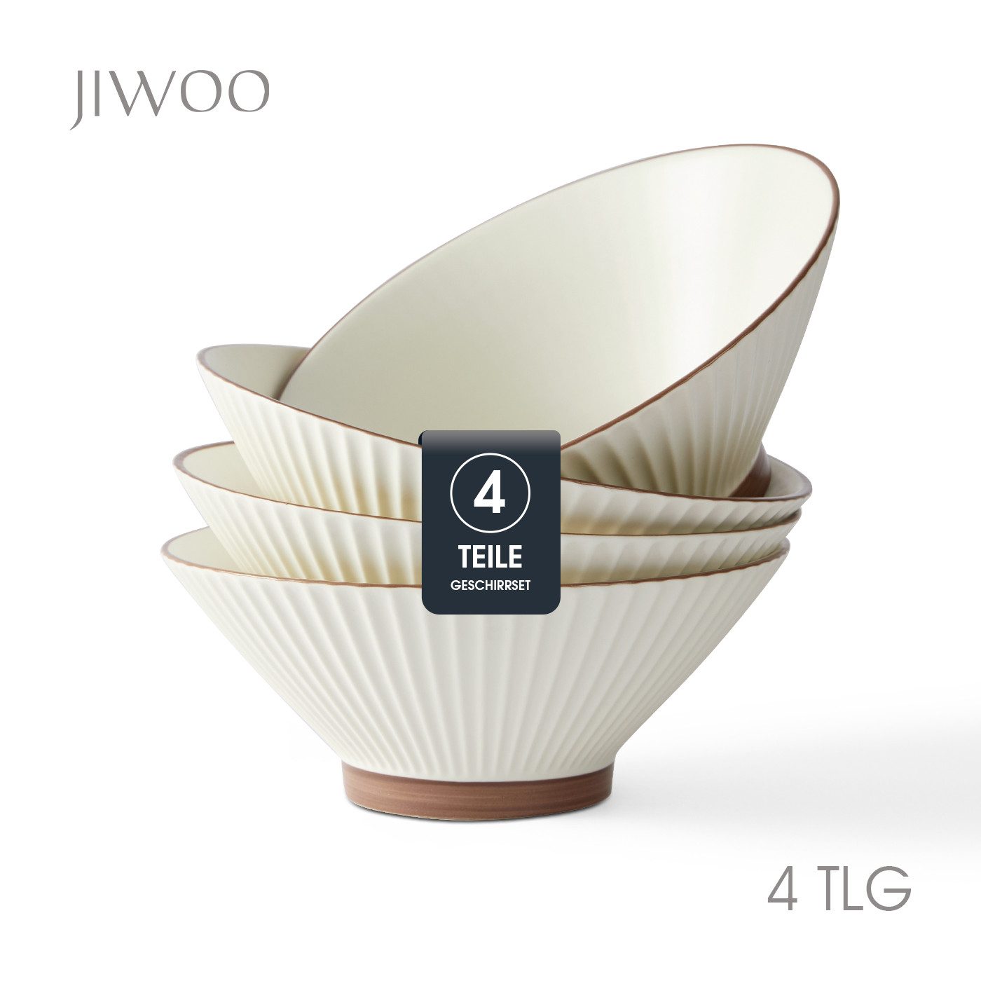 JIWOO Schüssel 4er Ø20cm, Japanische Ramenschüssel Suppenschüssel bowl Pastaschüssel, Keramik, (Schüsselset, 4-tlg), Hochwertiges Schüsseln Weiß Mikrowellenofen Spülmaschine Ø 20cm