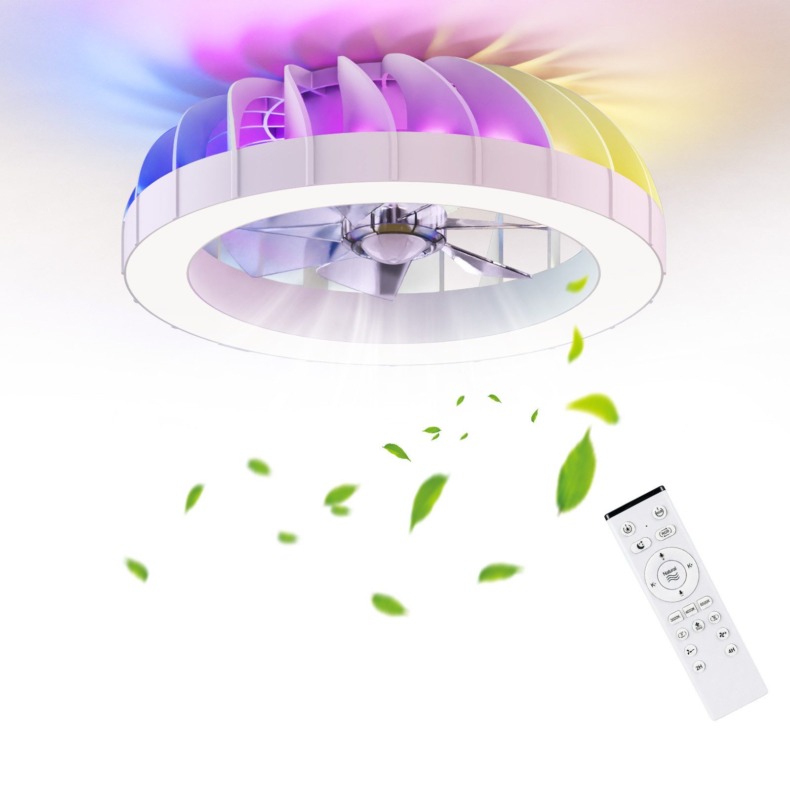ATEROLL Deckenventilator mit Beleuchtung, LED 3CCT, RGB, dimmbar, Deckenlüfter mit Licht, Leiser Deckenventilator mit Fernbedienung,Timer,Memoryfunktion