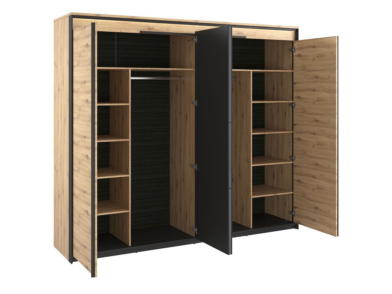MIRJAN24 Kleiderschrank 4D Quant QS-05 (mit 4-Drehtüren) Frontspiegel 3 mm, LED-Beleuchtung
