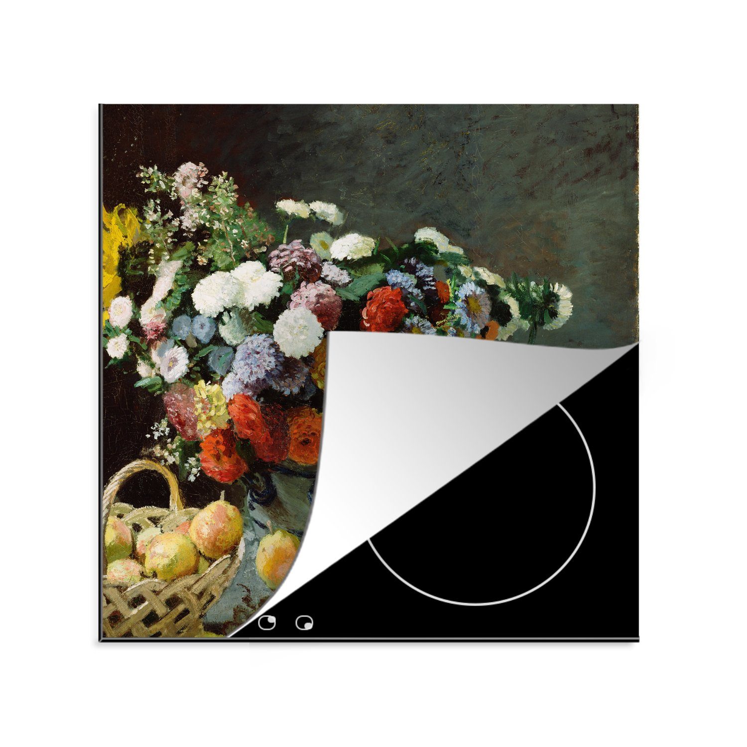 MuchoWow Herdblende-/Abdeckplatte Stillleben tlg), Claude mit Blumen für Monet, cm, küche - Vinyl, Früchten Ceranfeldabdeckung, und 78x78 (1 Arbeitsplatte