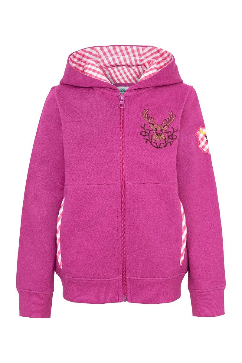 Isar-Trachten Trachtenjacke Kapuzenjacke Kinder - LOVIS - beere, rot