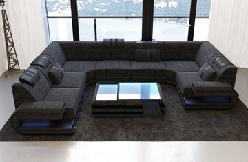 Sofa Dreams Wohnlandschaft Design Polster Stoff Sofa Ragusa U Form H Strukturstoff Stoffsofa, Couch wahlweise mit Hocker