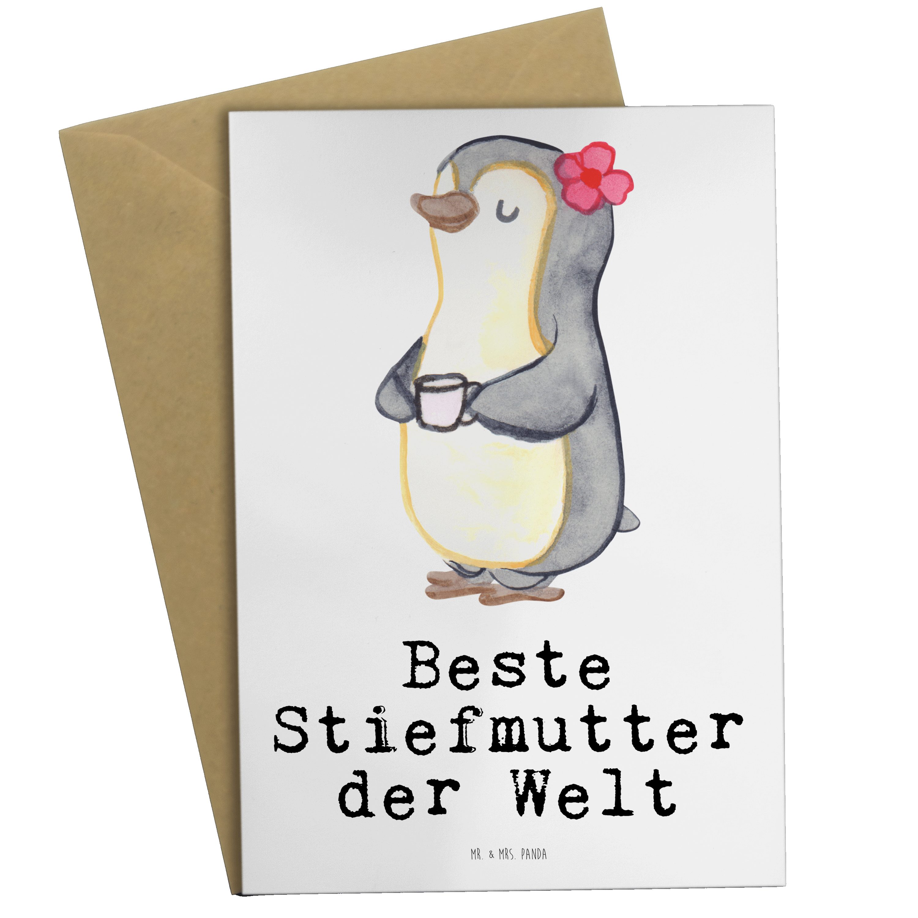 Mr. & Mrs. Panda Grußkarte Pinguin Beste Stiefmutter der Welt - Weiß - Geschenk, Einladungskarte