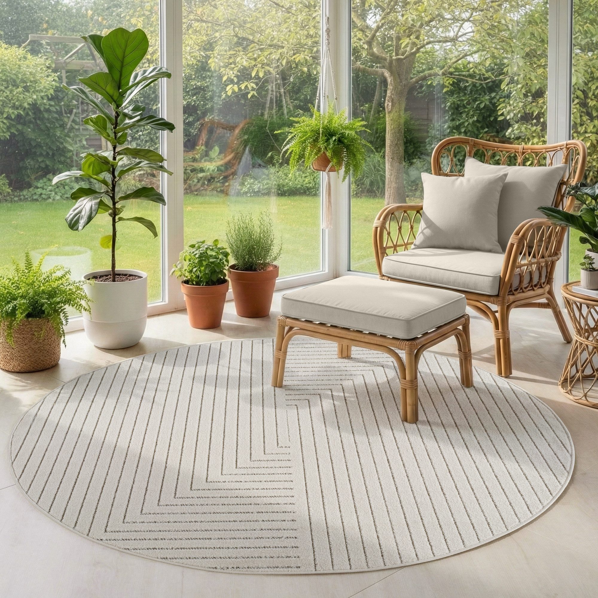 SIMPEX24 Outdoorteppich Skandinavischer 3D Design, Rund, Höhe: 5 mm, Outdoor Teppich Wetterfest Modern Wohnzimmer Küchen Terrasse Balkon