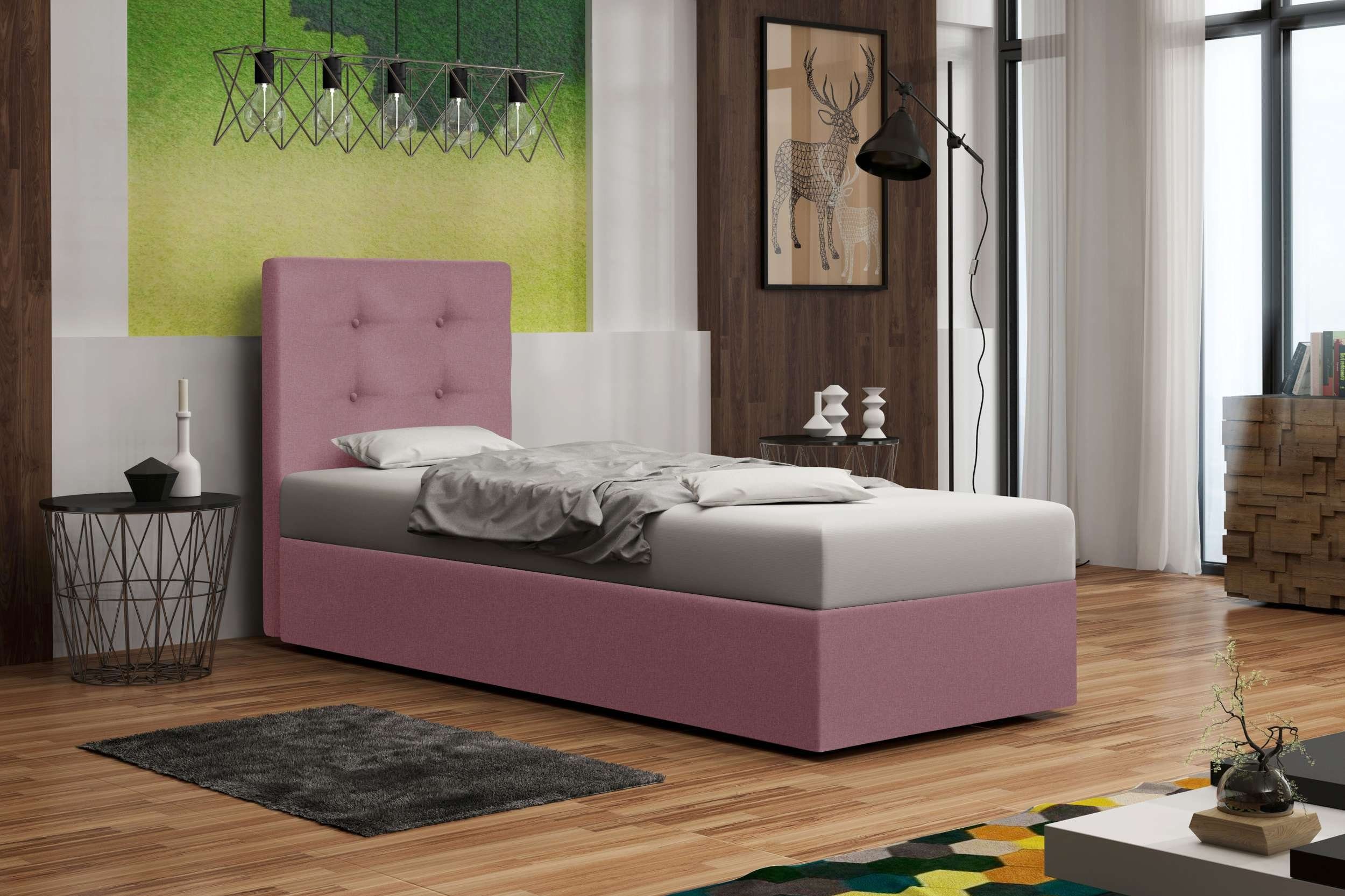 Stylefy Polsterbett Indy (Schlafzimmerbett, Bett), 80/90 x 200 cm,  Bettkasten, Kopfteil gepolstert