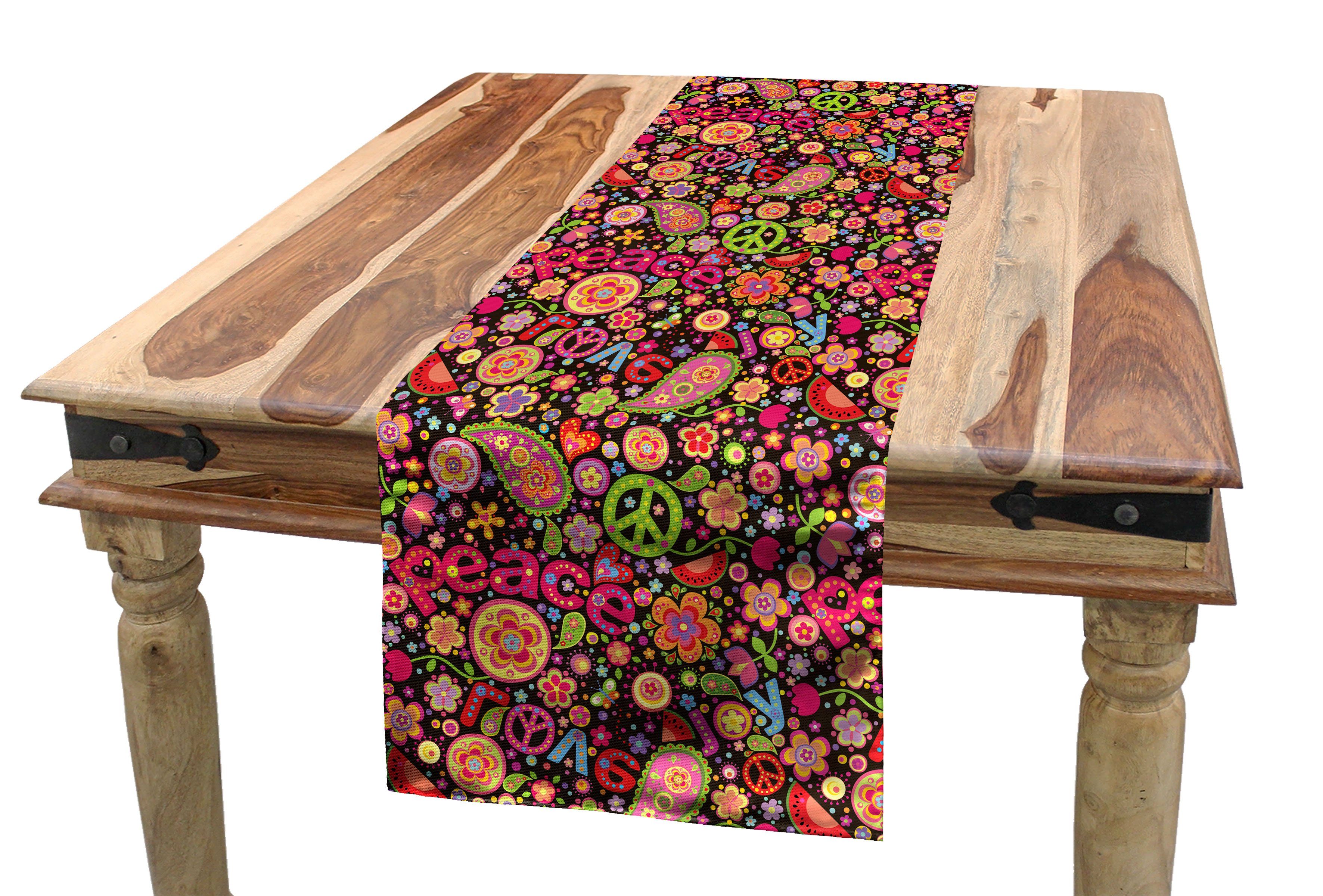 Hippie-Paisley-Blätter Tischläufer, Esszimmer Tischläufer Rechteckiger Dekorativer toll Küche Abakuhaus