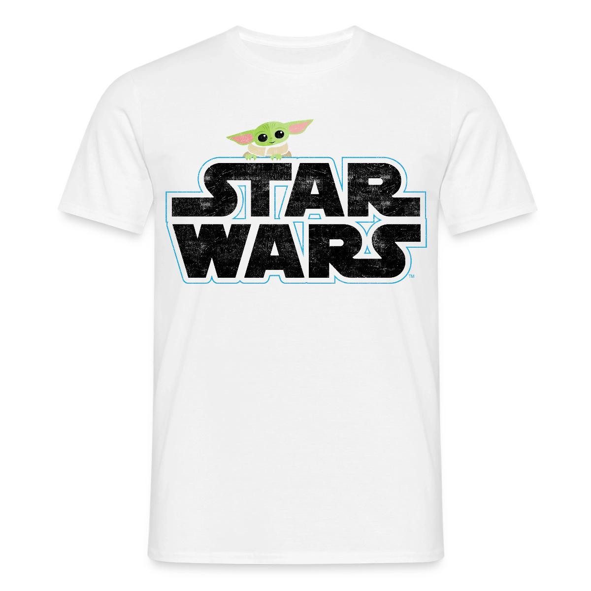 T-Shirt Star Wars: Mandalorian Schriftzug Mit Grogu Männer T-Shirt