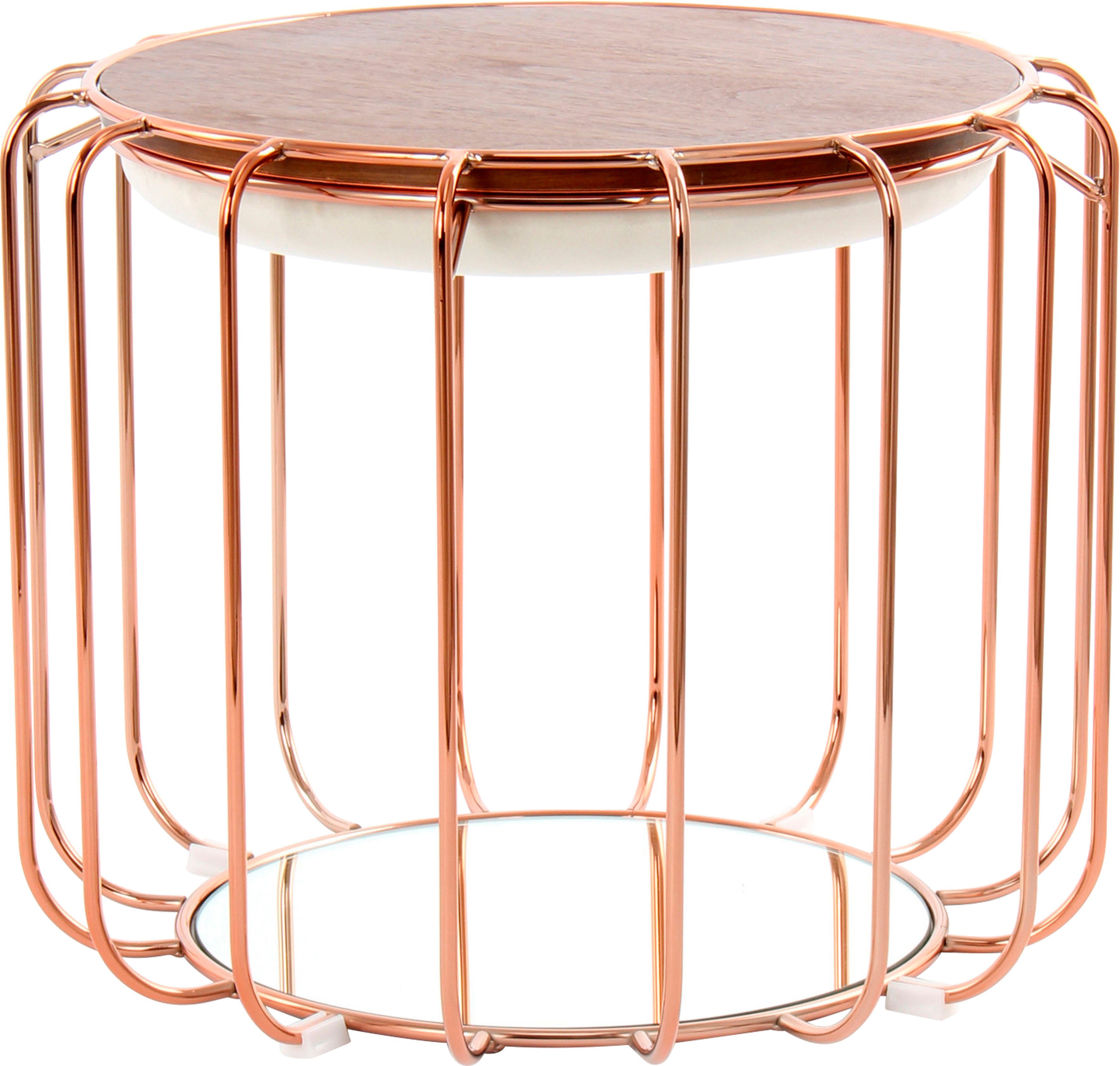 Kayoom Beistelltisch Beistelltisch / Pouf Comfortable 110, praktisch umzuwandeln in Tisch oder Hocker, mit Spiegelglas beige | rosé